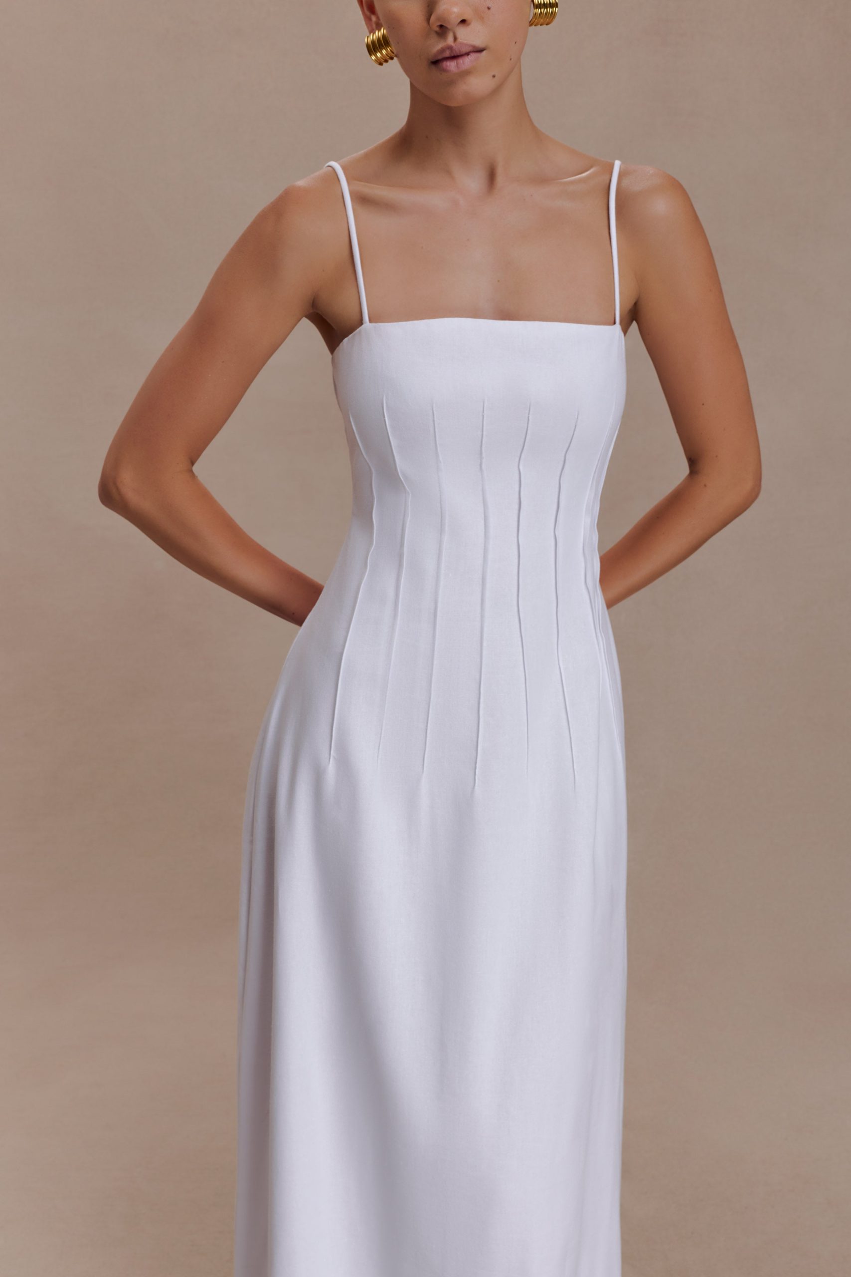 Sofie Pintuck Linen Maxi Dress - White - Image 3