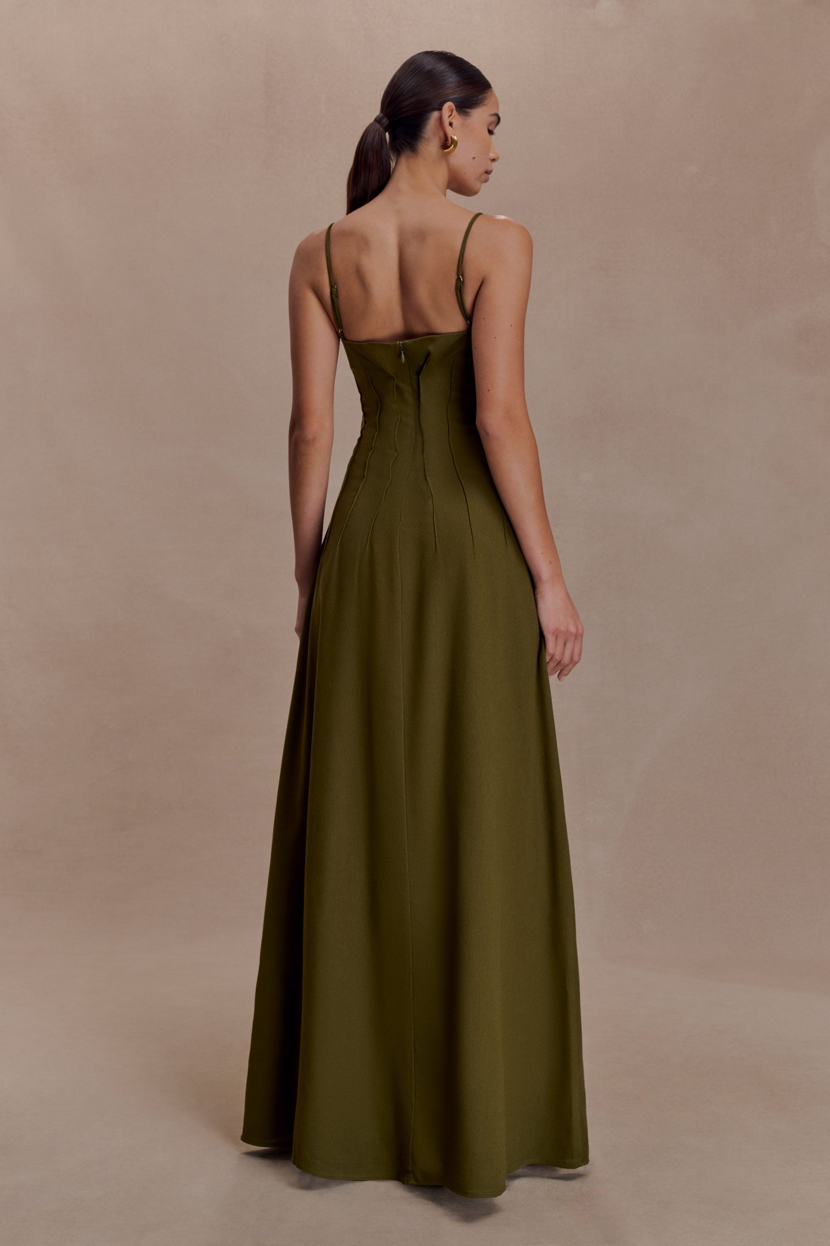 Sofie Pintuck Linen Maxi Dress - Khaki - Image 2