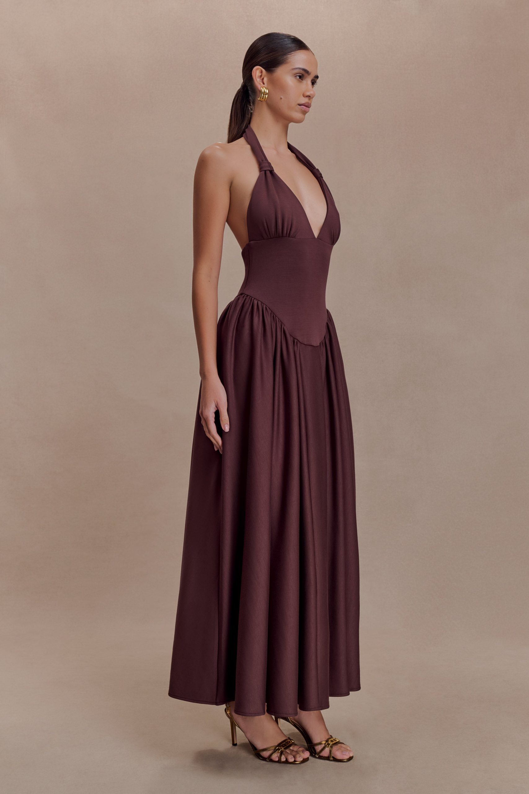 Angelina Scuba Halter Midi Dress - Chocolate - Image 5