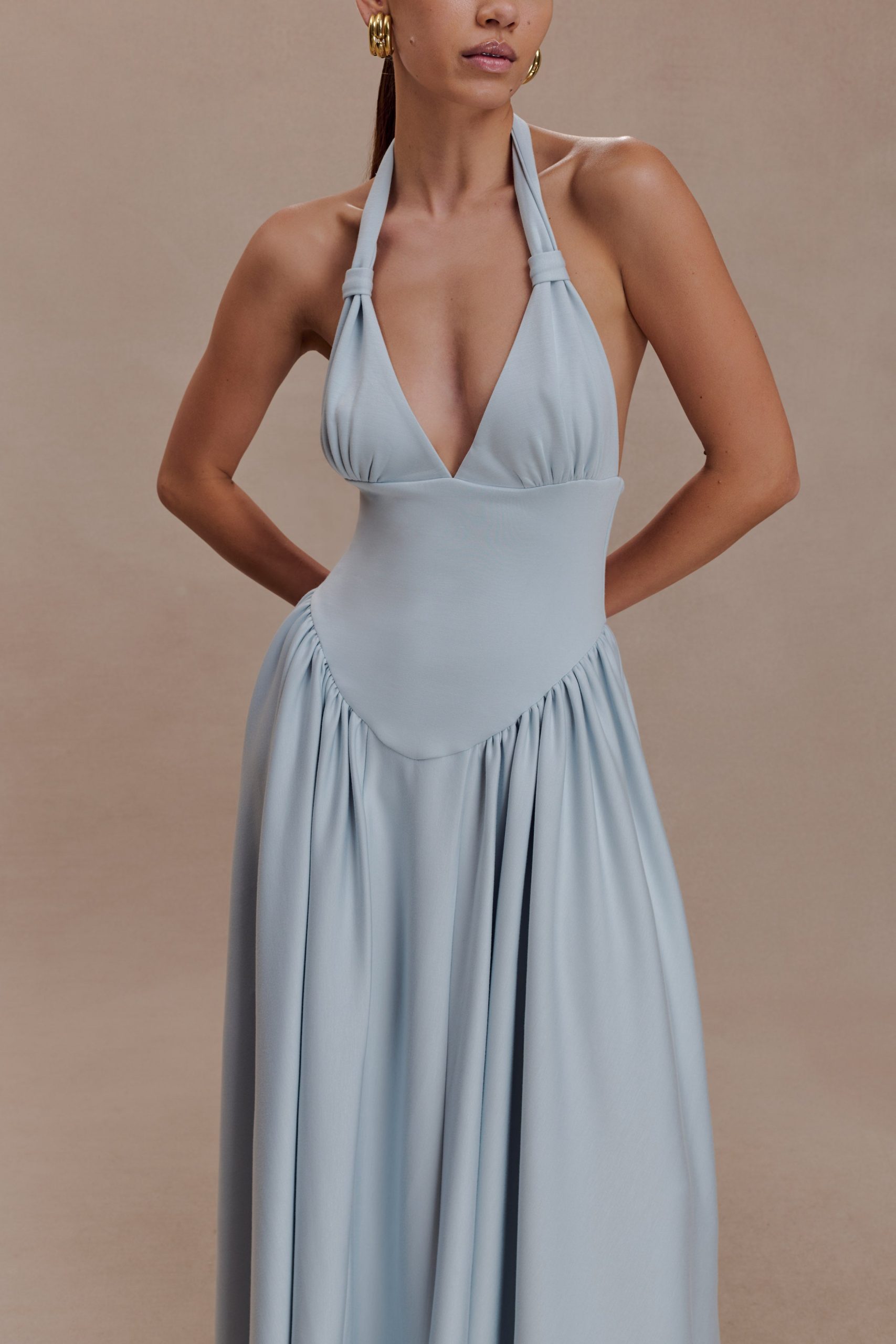 Angelina Scuba Halter Midi Dress - Pale Blue - Image 3