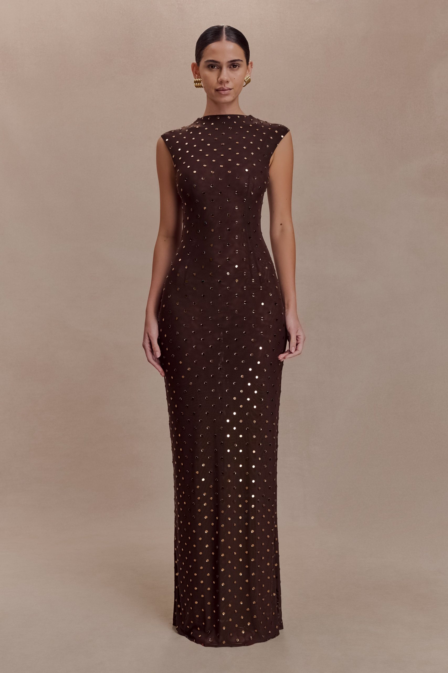Samara Sleeveless Diamante Maxi Dress - Chocolate - Image 2