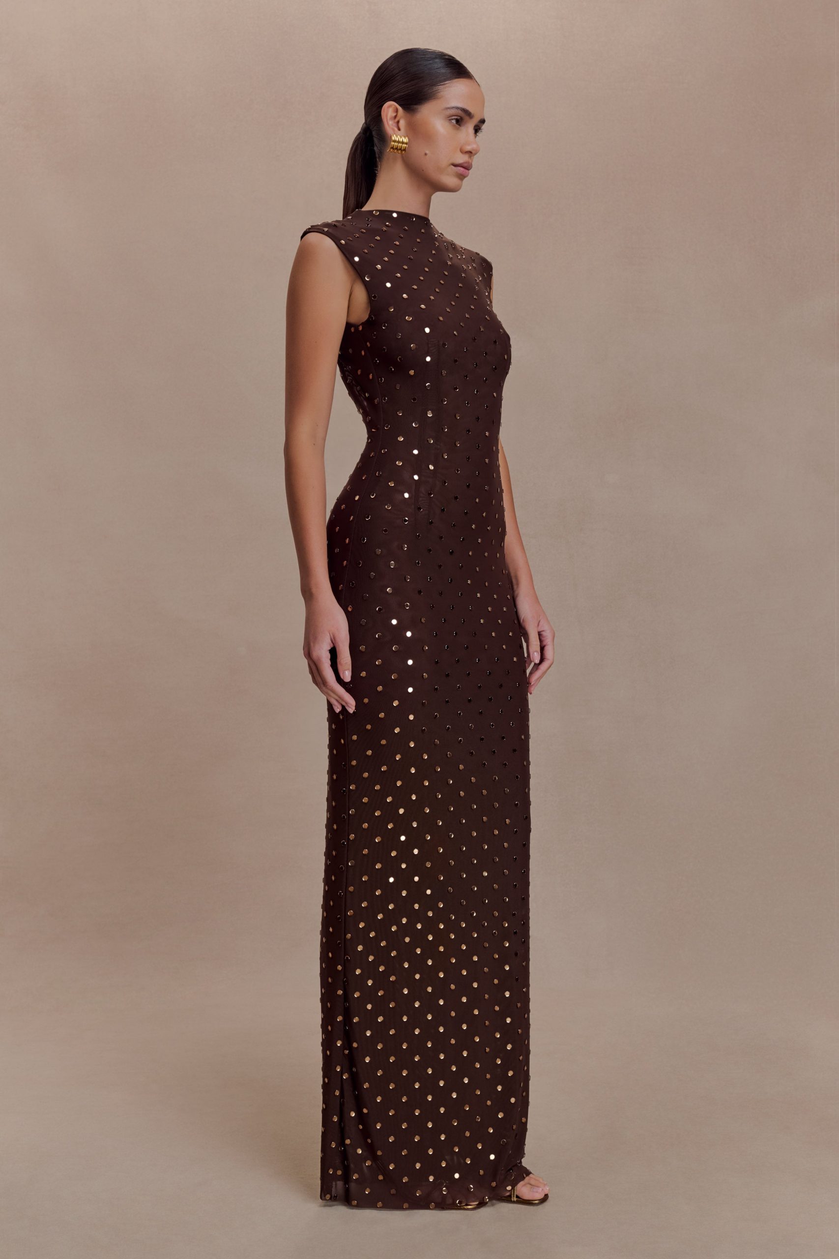 Samara Sleeveless Diamante Maxi Dress - Chocolate - Image 5