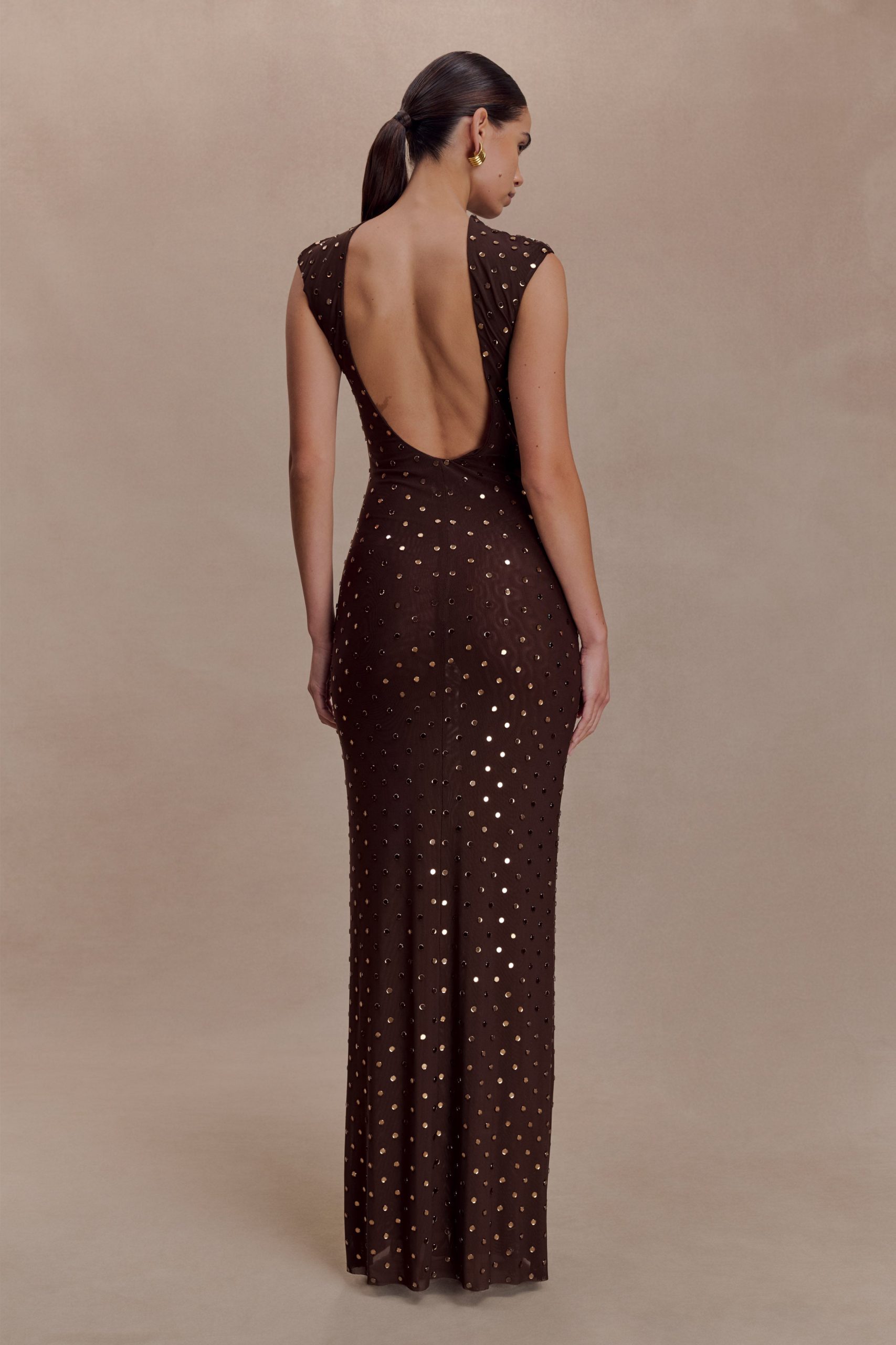 Samara Sleeveless Diamante Maxi Dress - Chocolate - Image 4