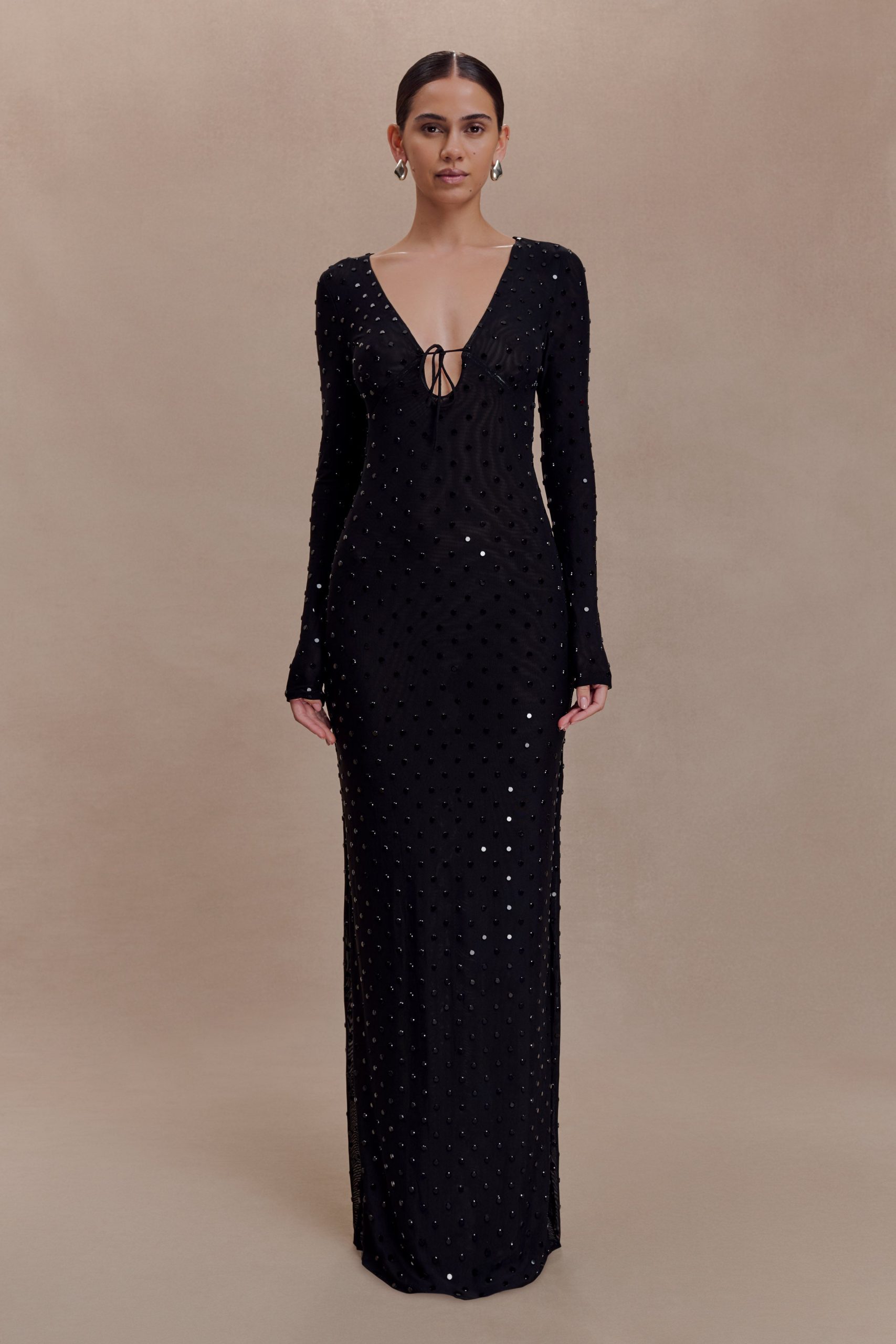 Acadia Diamante Long Sleeve Maxi Dress - Black - Image 5
