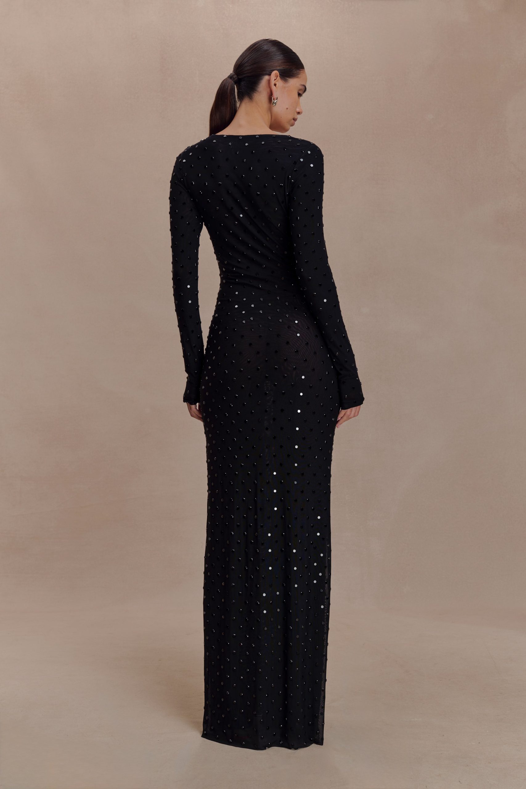 Acadia Diamante Long Sleeve Maxi Dress - Black - Image 6