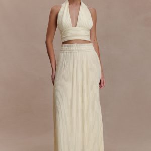 Amaris Gathered Plisse Maxi Skirt - Lemon