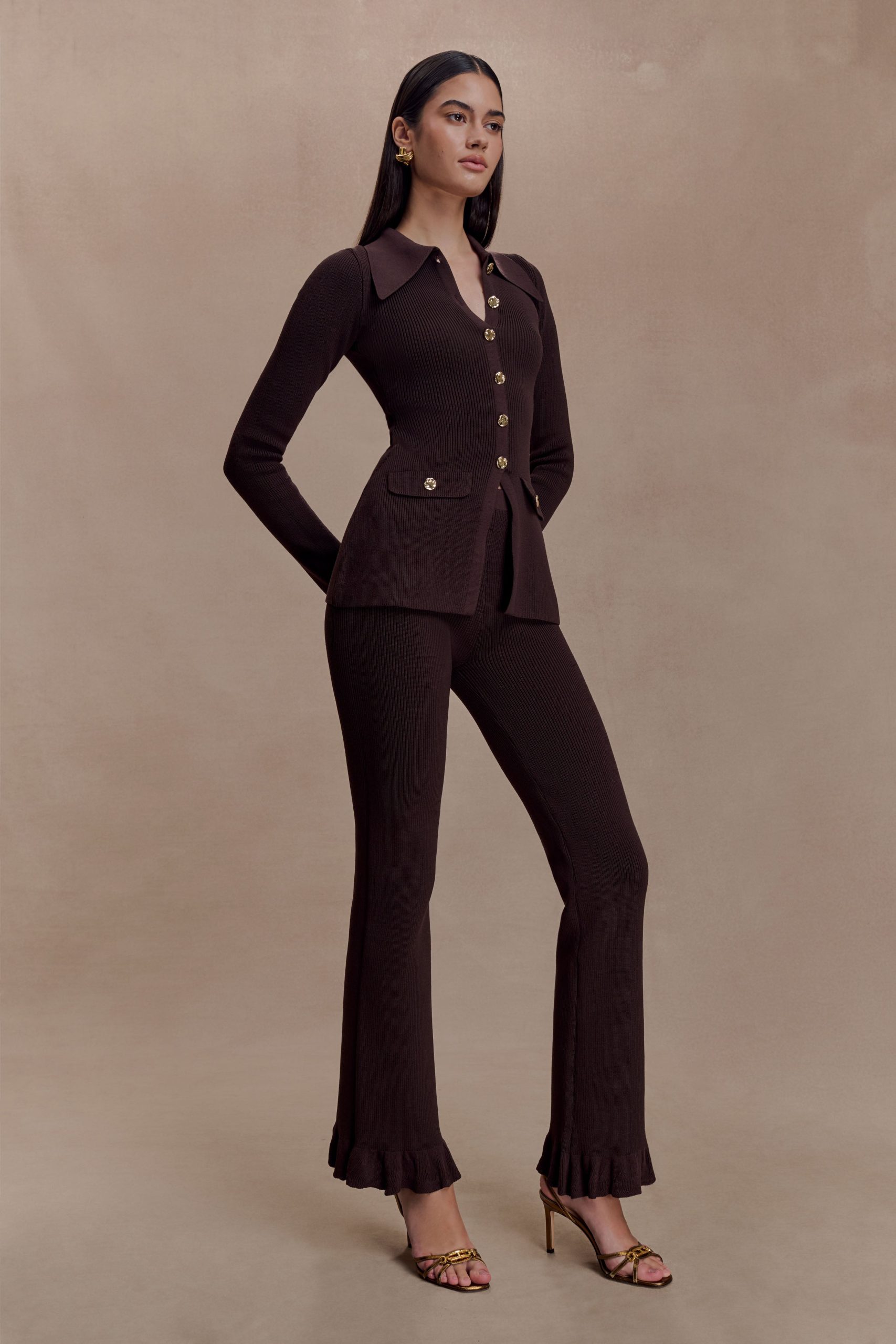 Suzie Ribbed Long Sleeve Longline Top - Chocolate - Image 5
