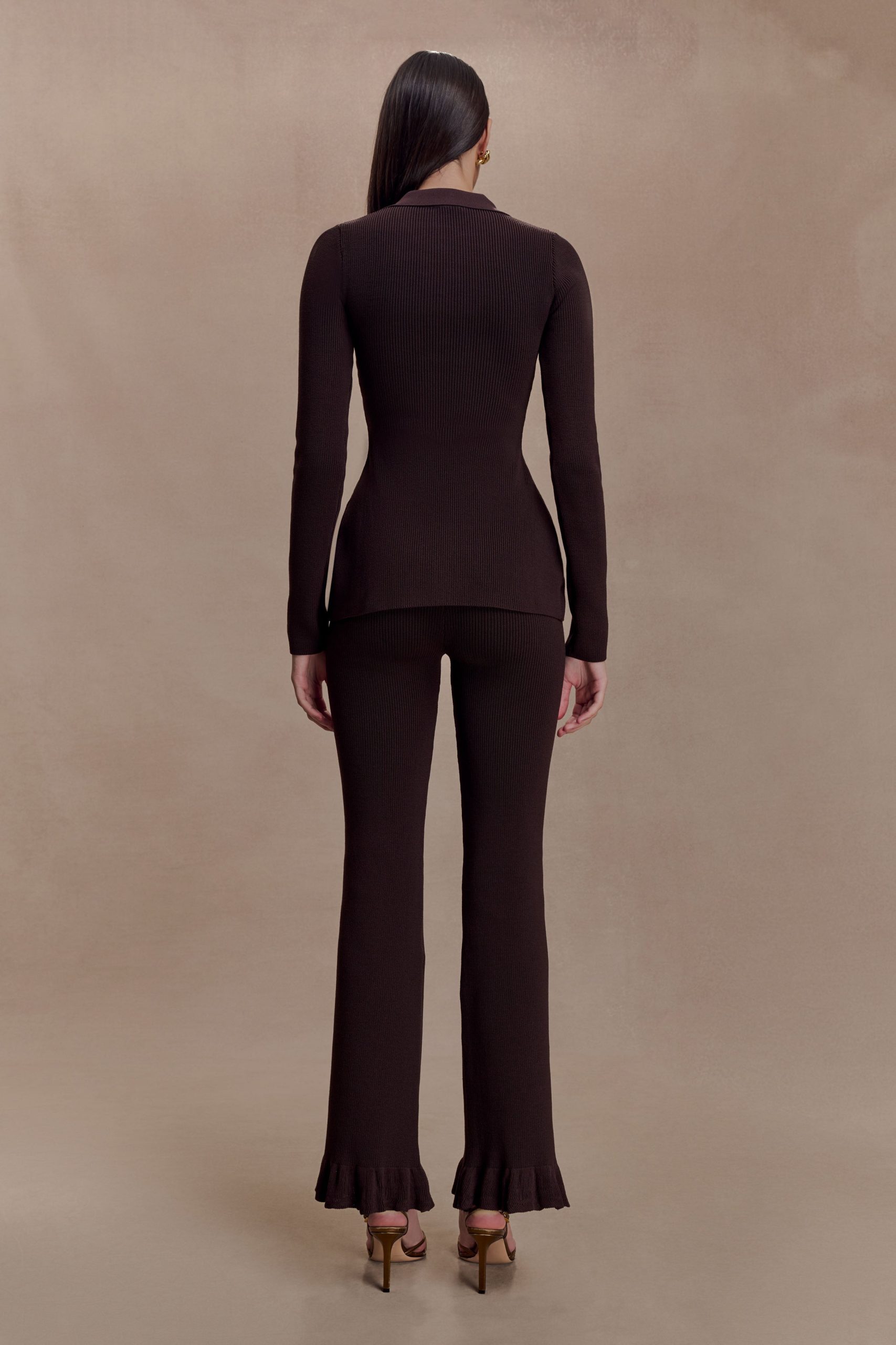 Suzie Ribbed Long Sleeve Longline Top - Chocolate - Image 6