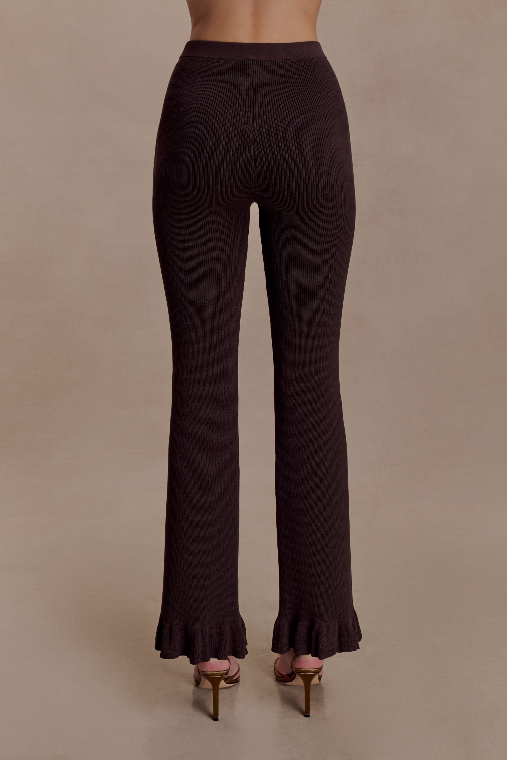 Suzie Ribbed Flared Pants - Chocolate - Image 5