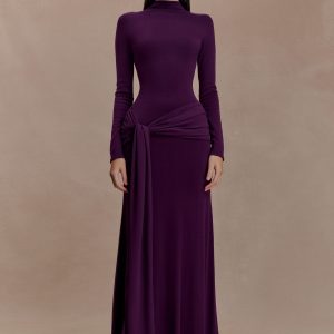 Grayson Knit Chiffon Maxi Dress - Plum
