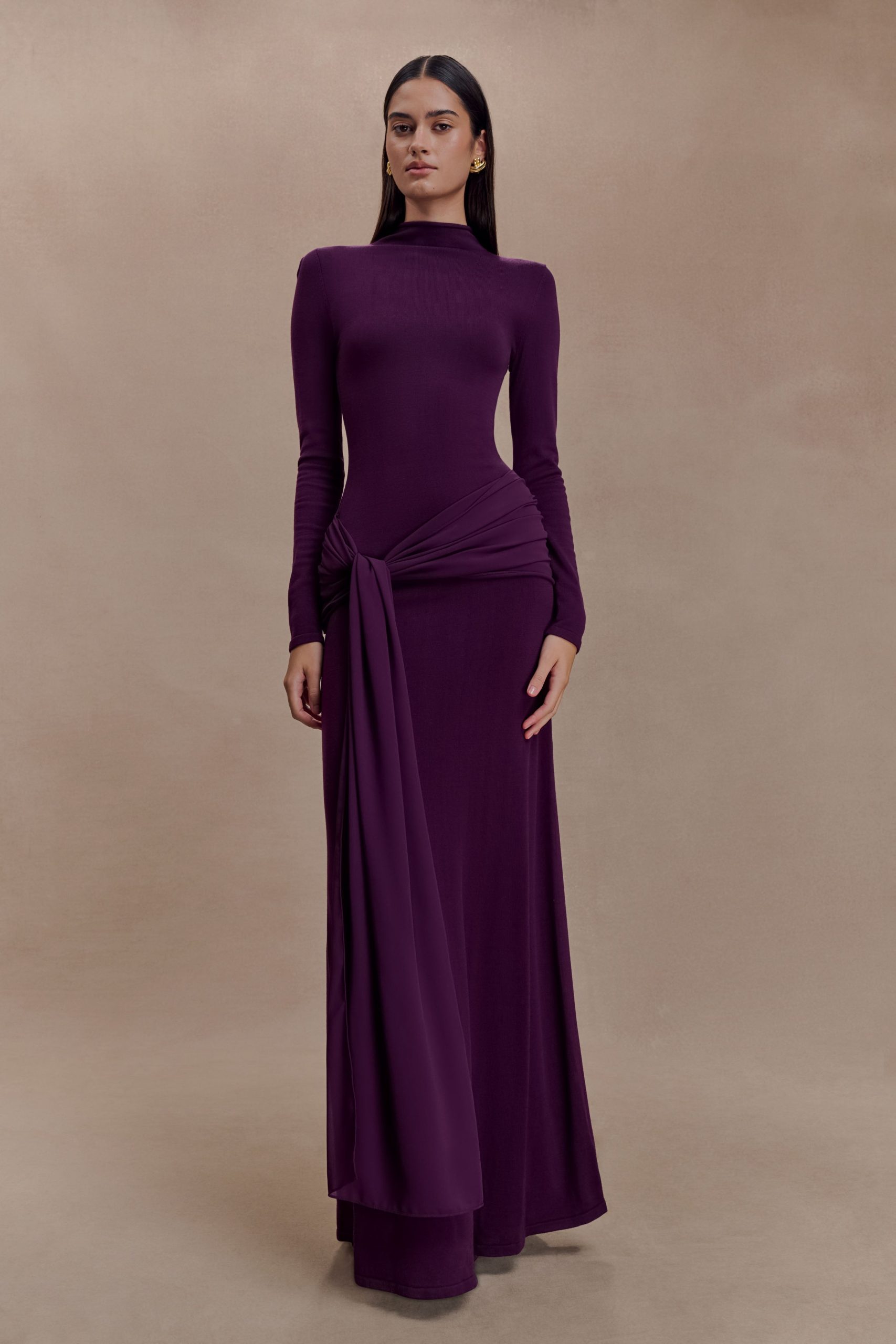 Grayson Knit Chiffon Maxi Dress - Plum - Image 6