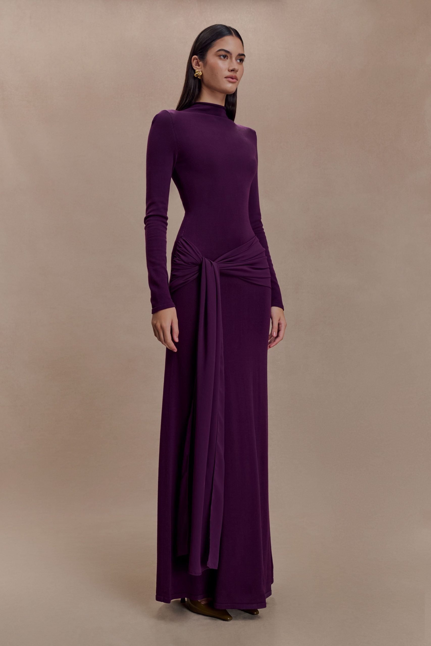Grayson Knit Chiffon Maxi Dress - Plum - Image 5