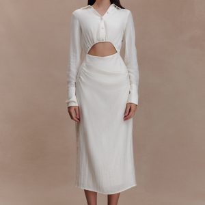 Cecilie Cut Out Shirt Midi Dress - White