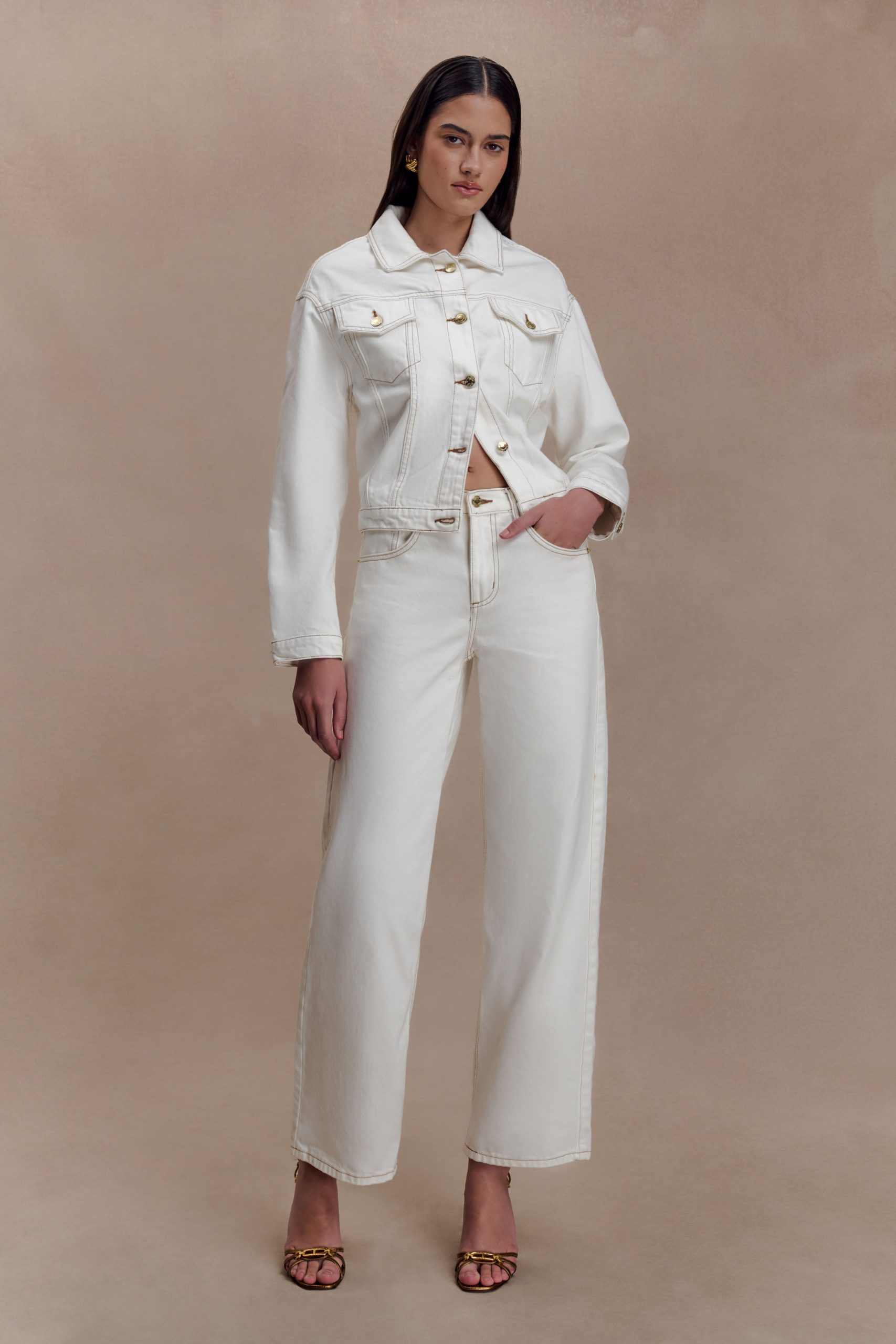 Kirra Cinched Denim Jacket - White