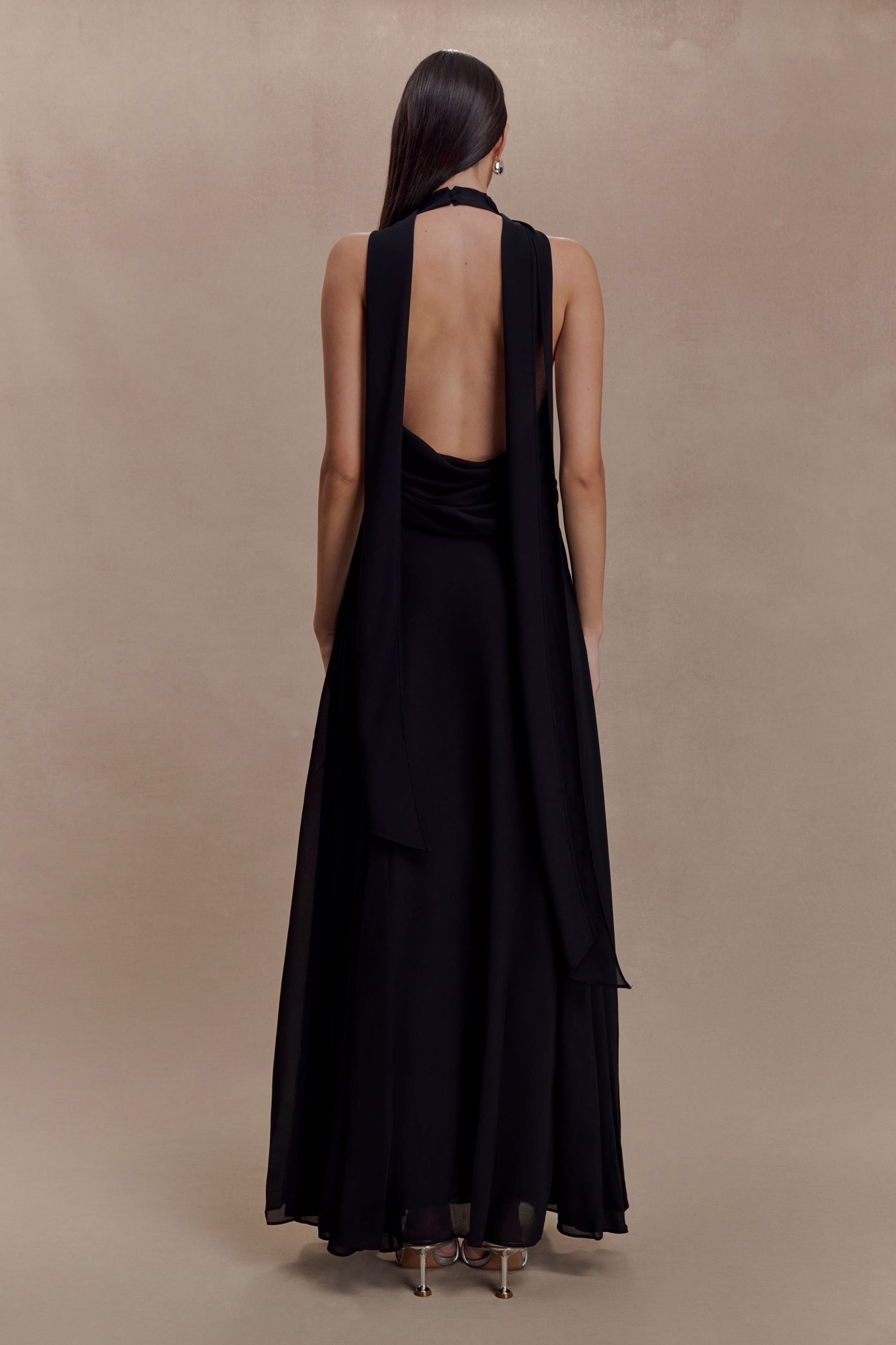 Santal Floral Chiffon Halter Maxi Dress - Black - Image 2