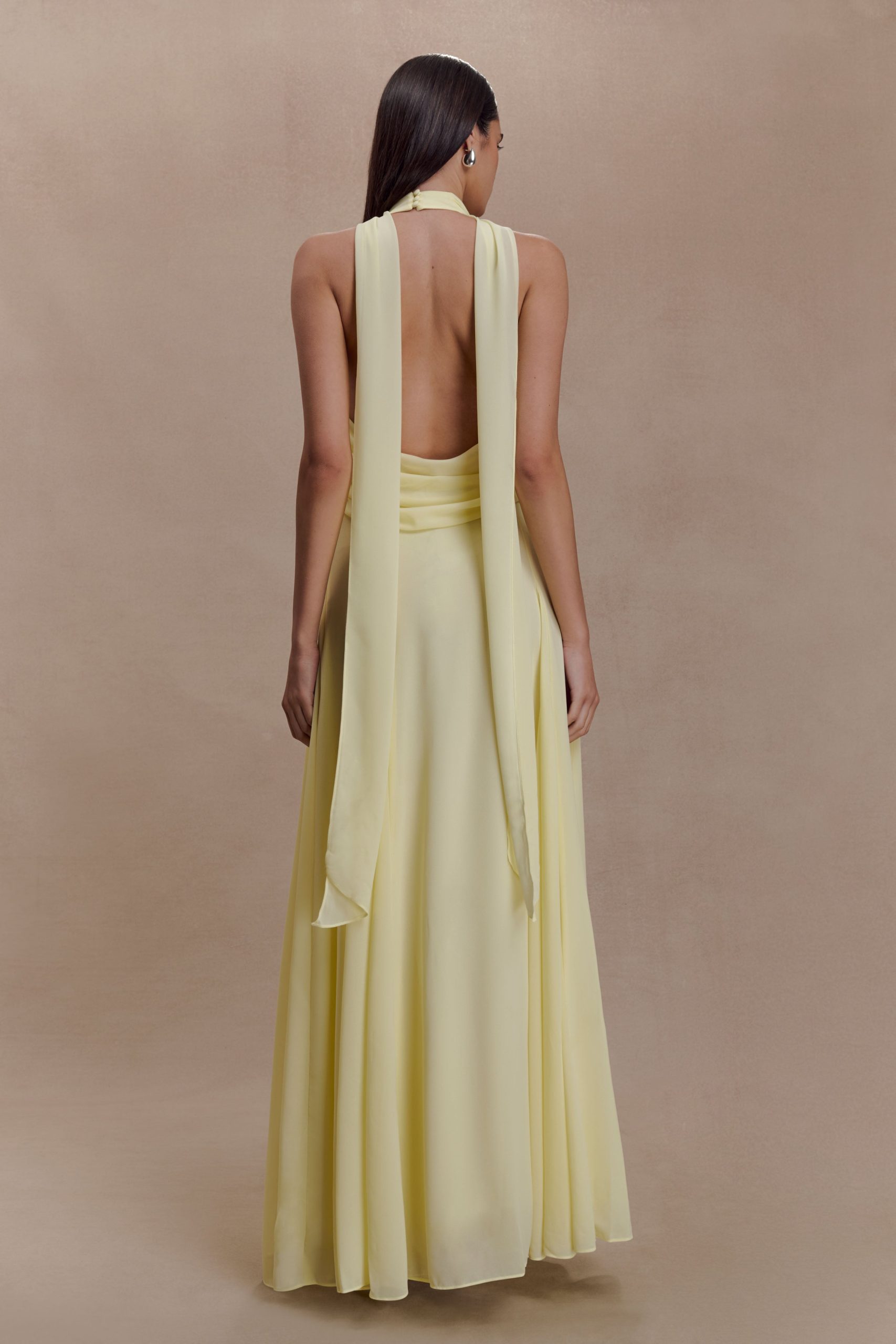 Santal Floral Chiffon Halter Maxi Dress - Lemon - Image 2