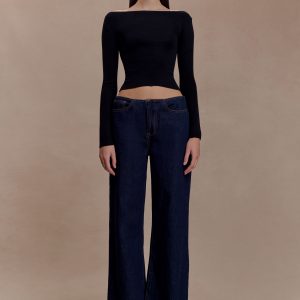 Paedyn Merino Wool Ribbed Long Sleeve Top - Black