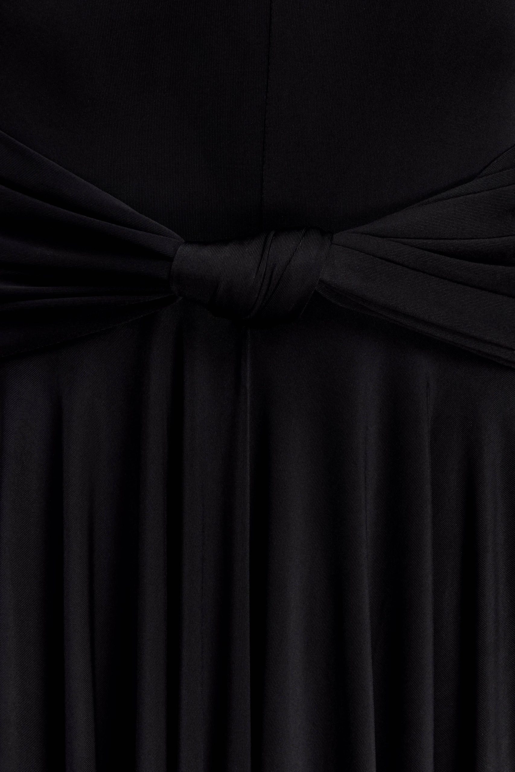 Zelda Asymmetric Slinky Midi Dress - Black - Image 5
