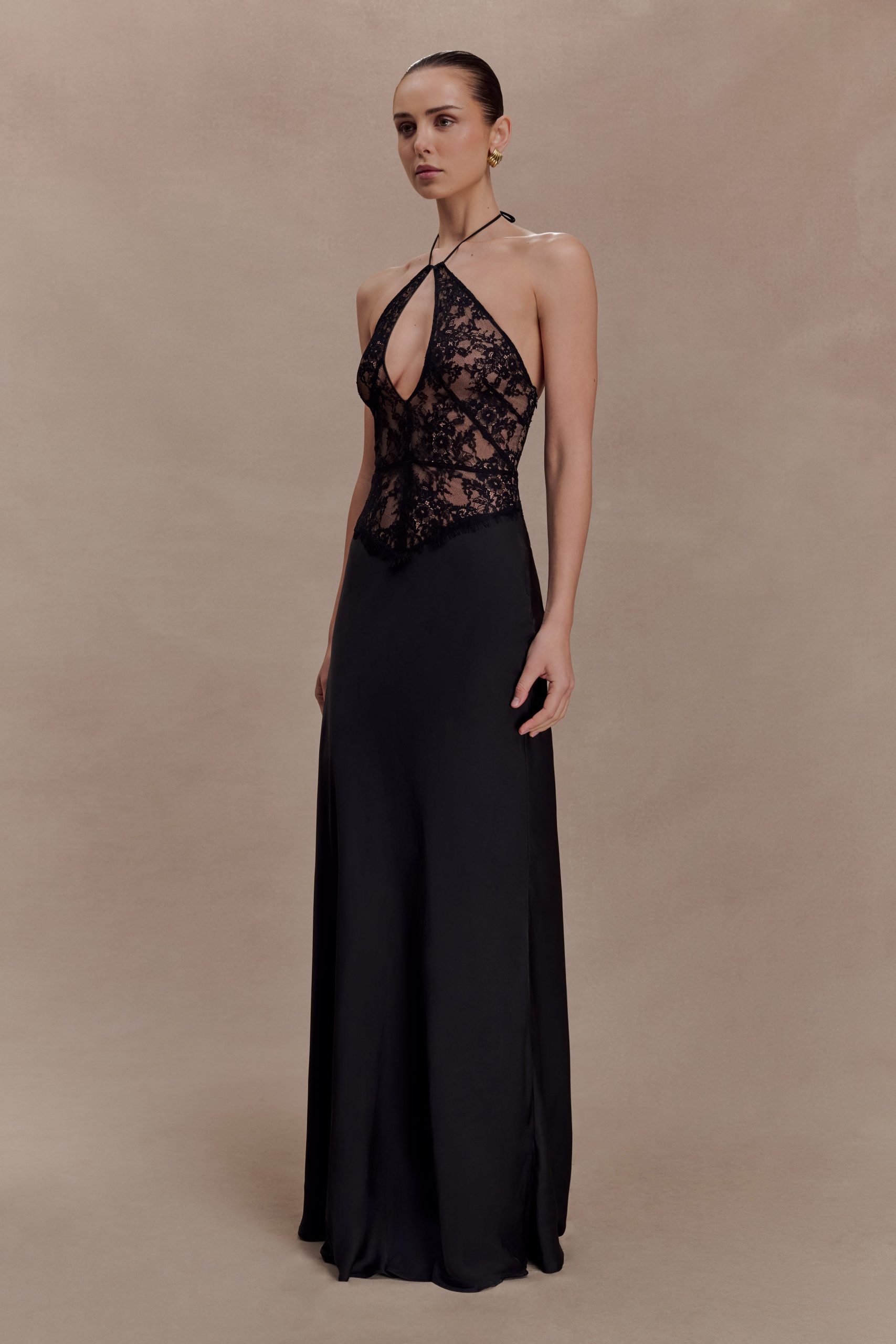 Sascha Lace And Satin Halter Maxi Dress - Black - Image 4