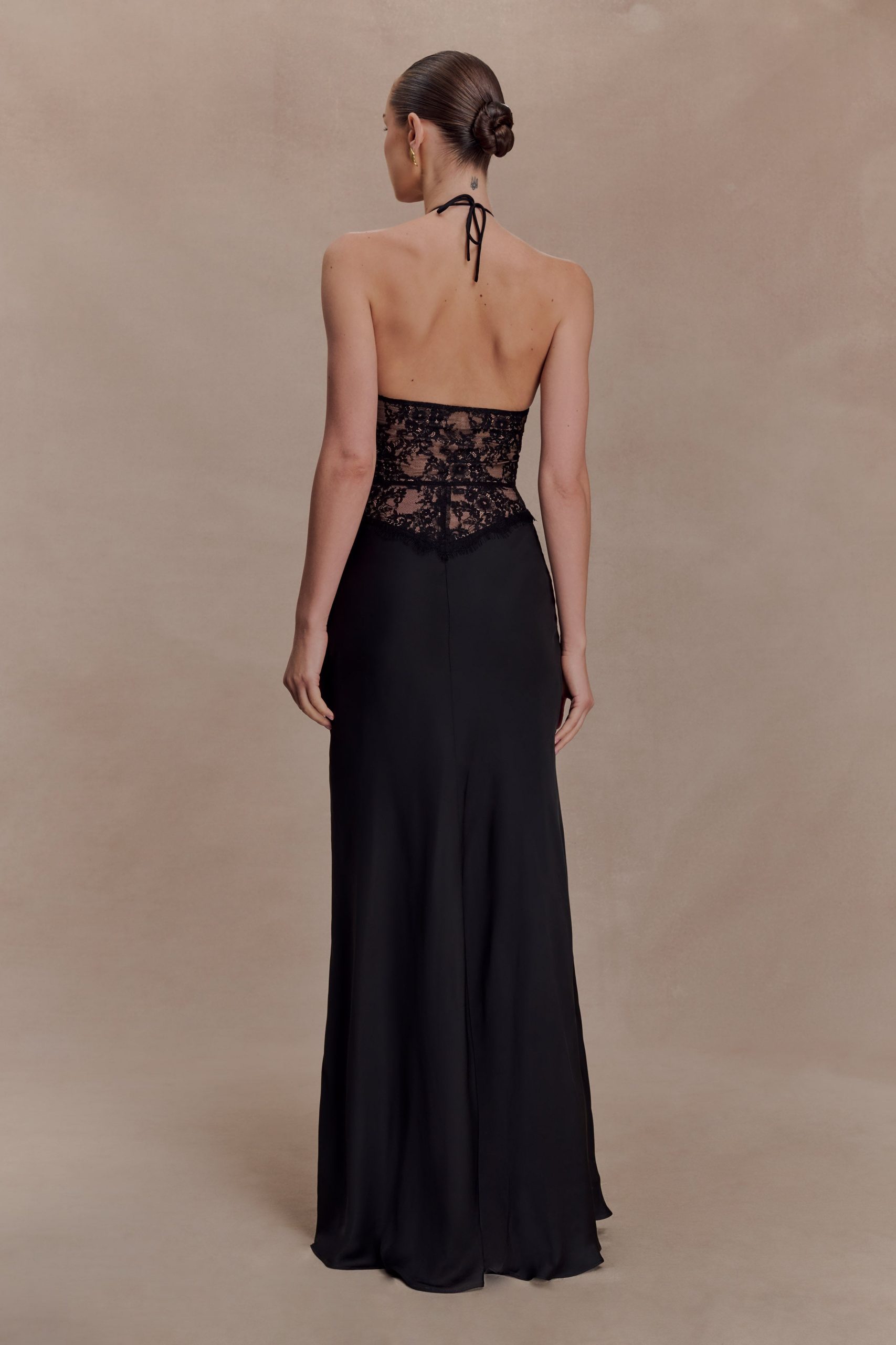 Sascha Lace And Satin Halter Maxi Dress - Black - Image 3
