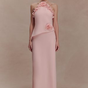 Melissa Chiffon Flower Maxi Dress - Baby Pink