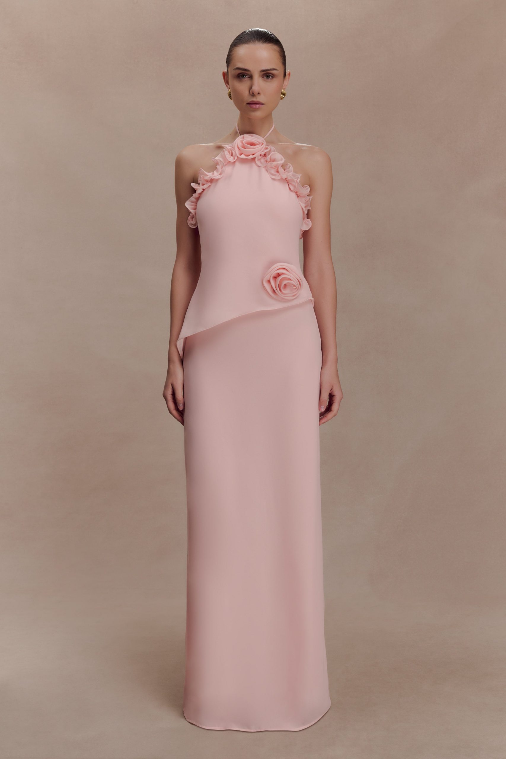 Melissa Chiffon Flower Maxi Dress - Baby Pink
