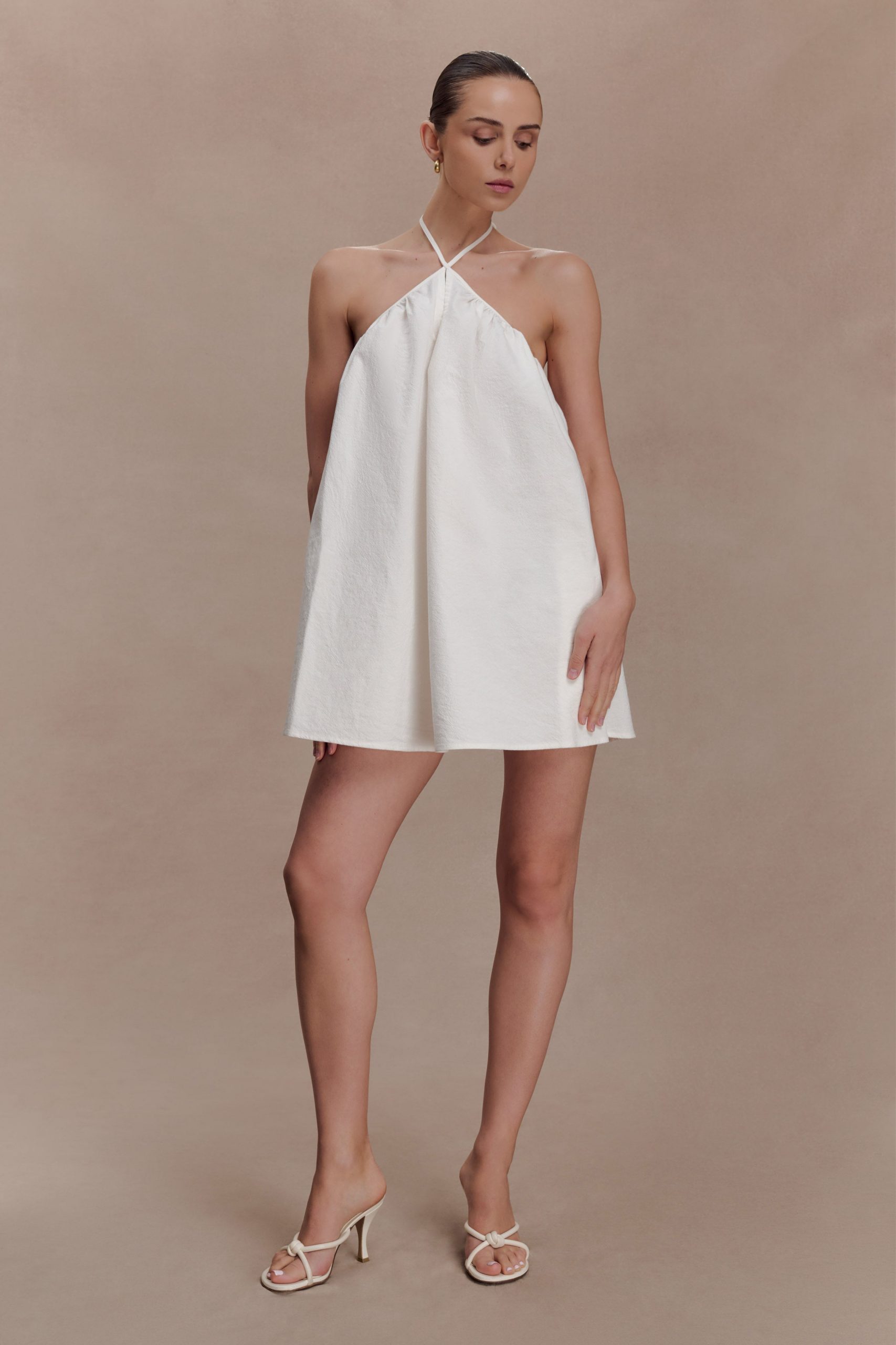 Sonja Keyhole Halter Cotton Mini Dress - White - Image 4