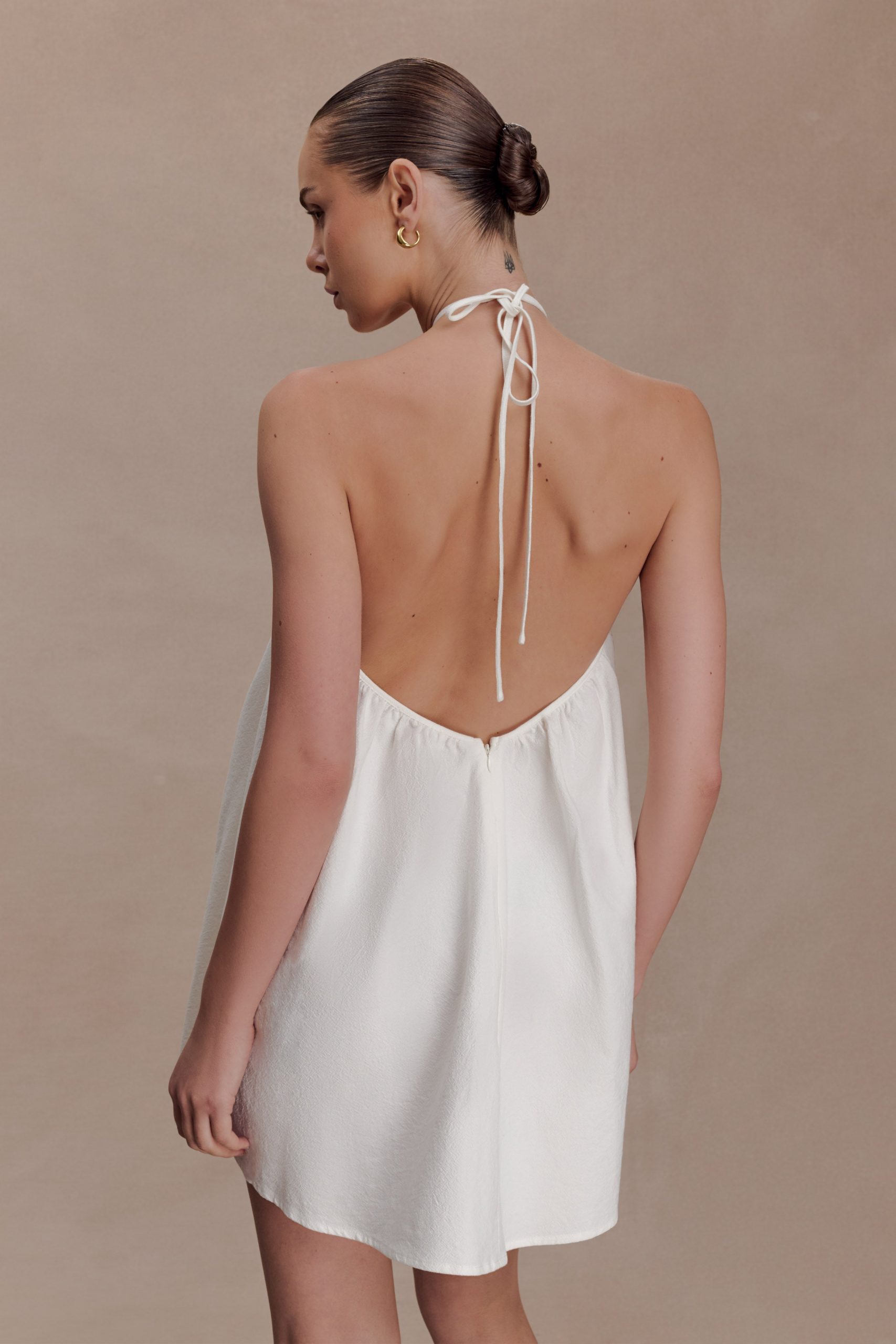Sonja Keyhole Halter Cotton Mini Dress - White - Image 3
