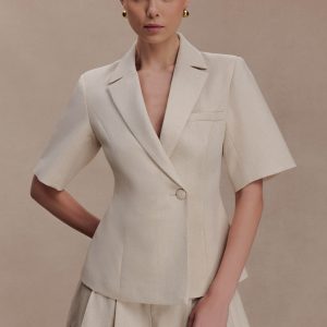 Martine Short Sleeve Linen Top - Natural