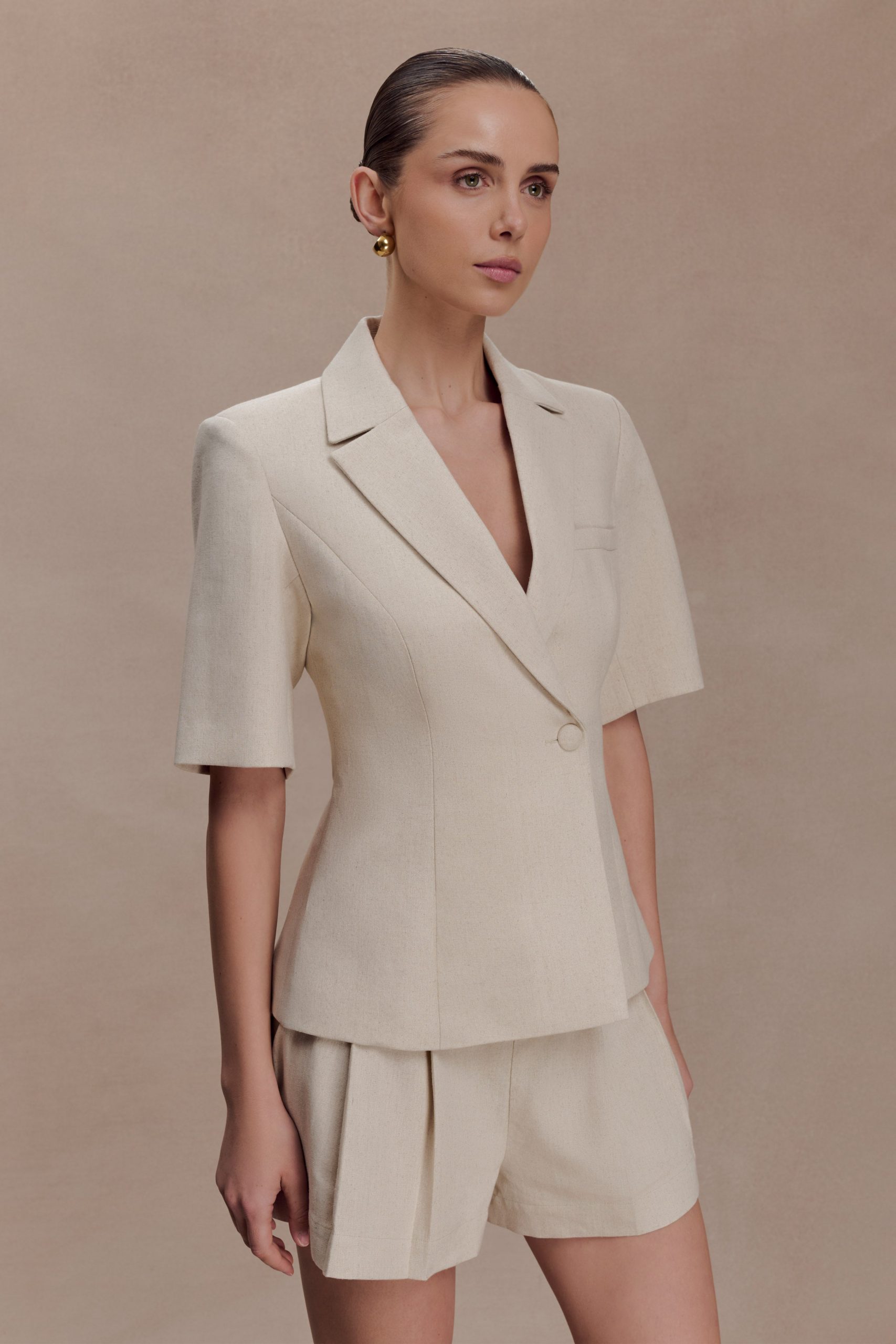 Martine Short Sleeve Linen Top - Natural - Image 3