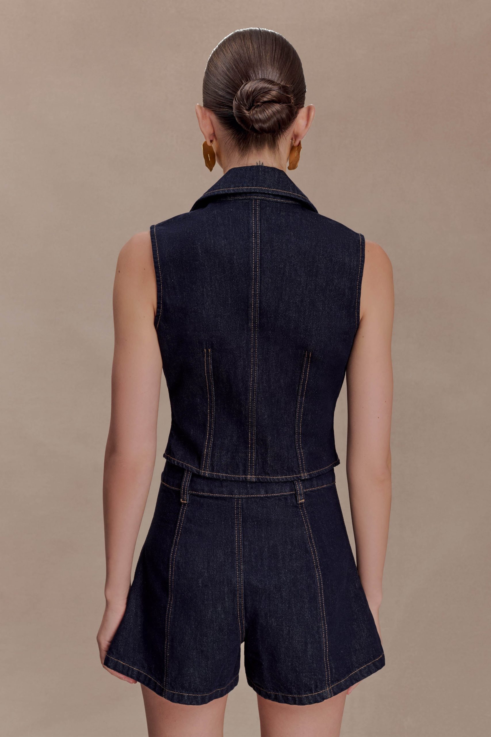 Shona Denim Vest With Decorative Buttons - Washed Indigo Blue - Image 2