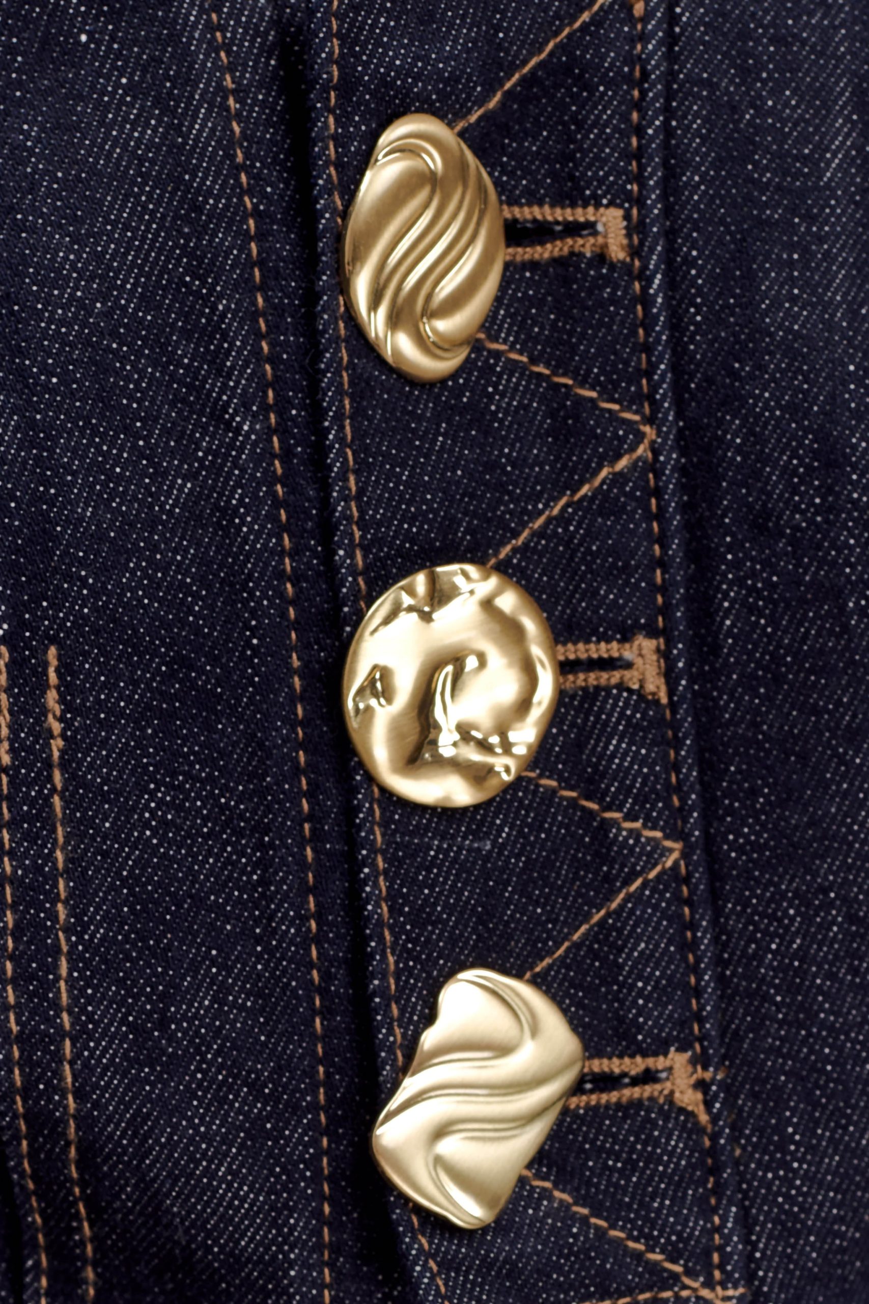 Shona Denim Vest With Decorative Buttons - Washed Indigo Blue - Image 6