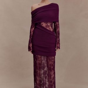 Luxie Lace Knit Maxi Dress - Plum