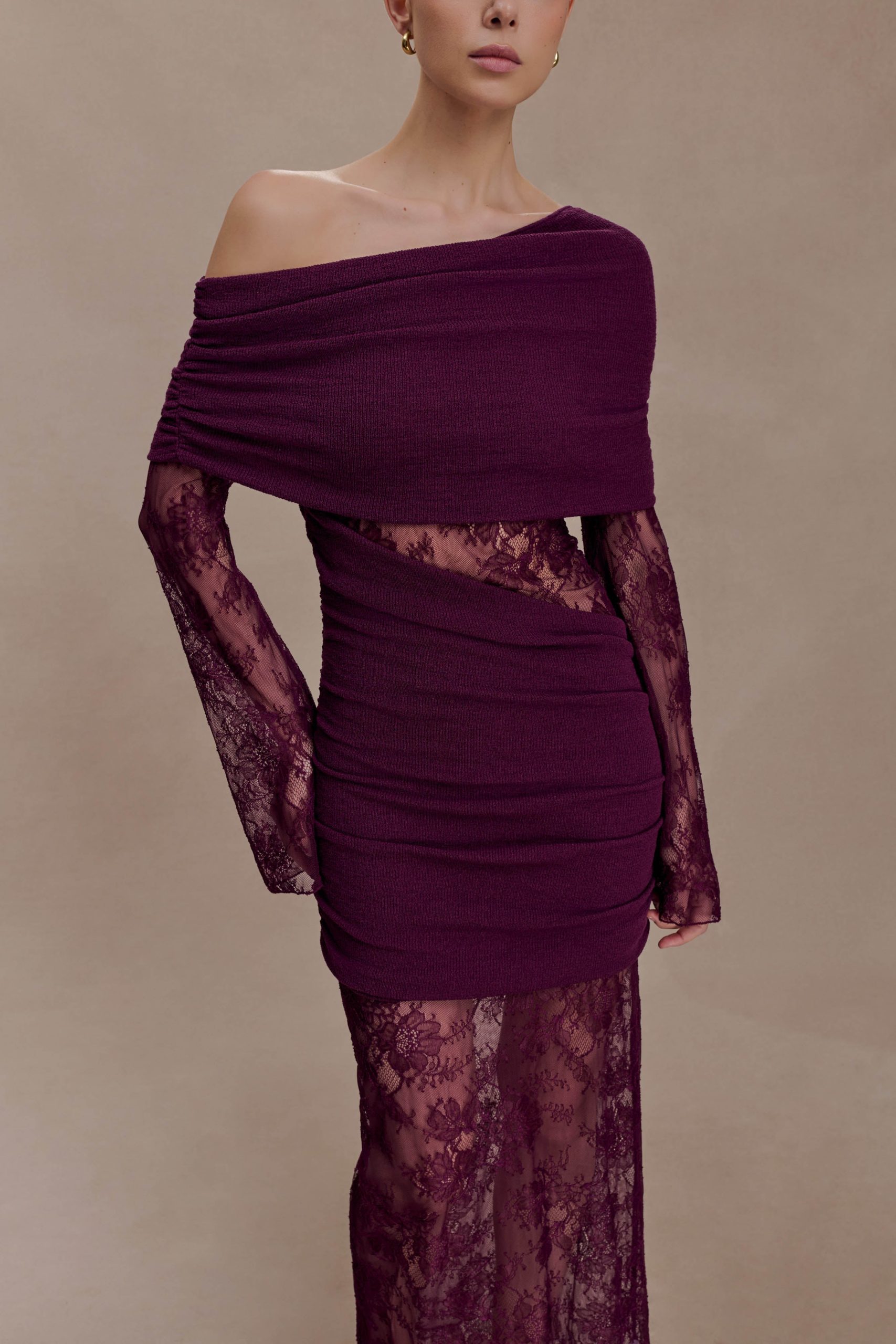 Luxie Lace Knit Maxi Dress - Plum - Image 6