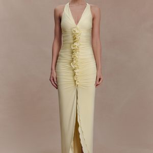 Alessandra Slinky Ruffle Maxi Dress - Lemon