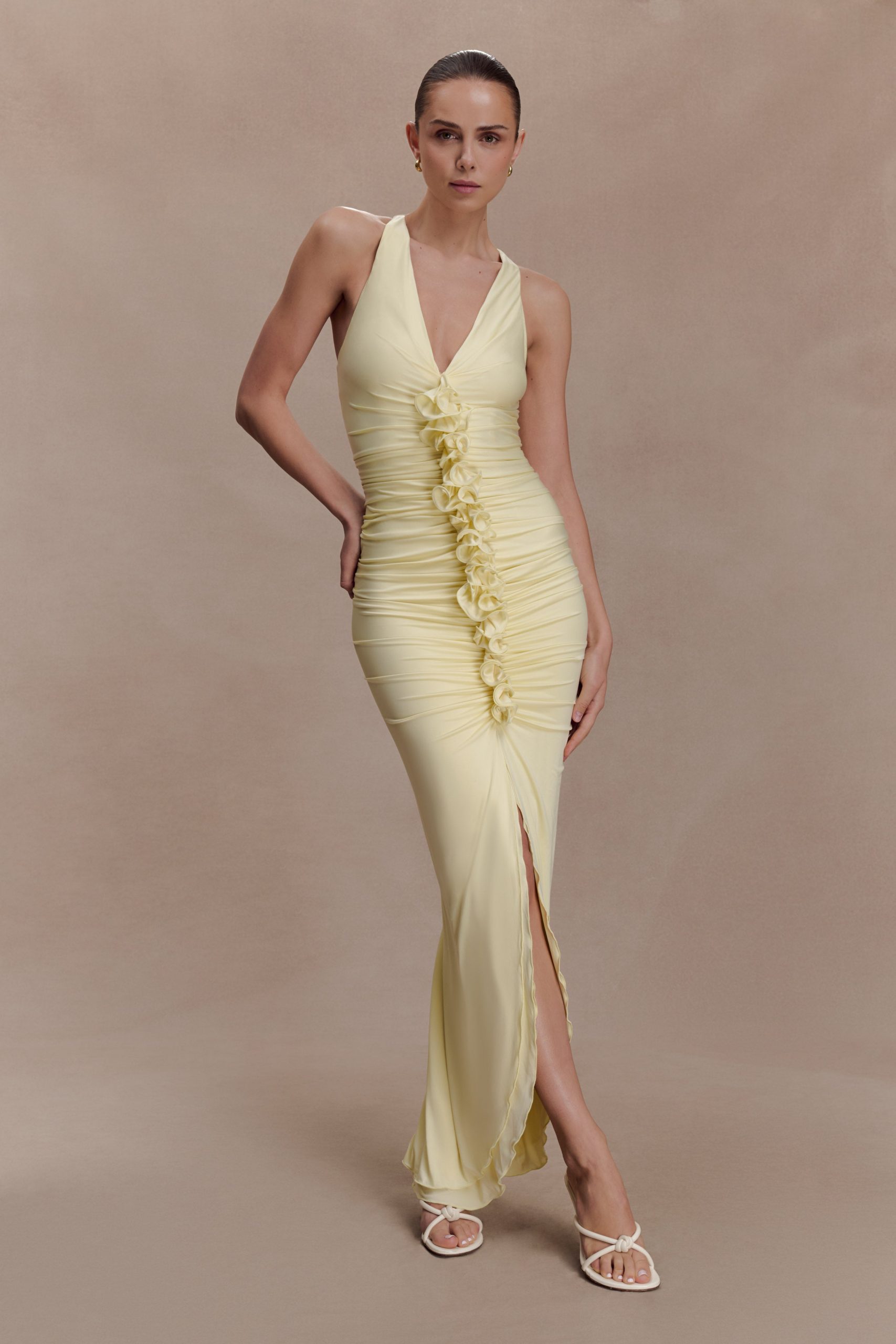 Alessandra Slinky Ruffle Maxi Dress - Lemon - Image 6