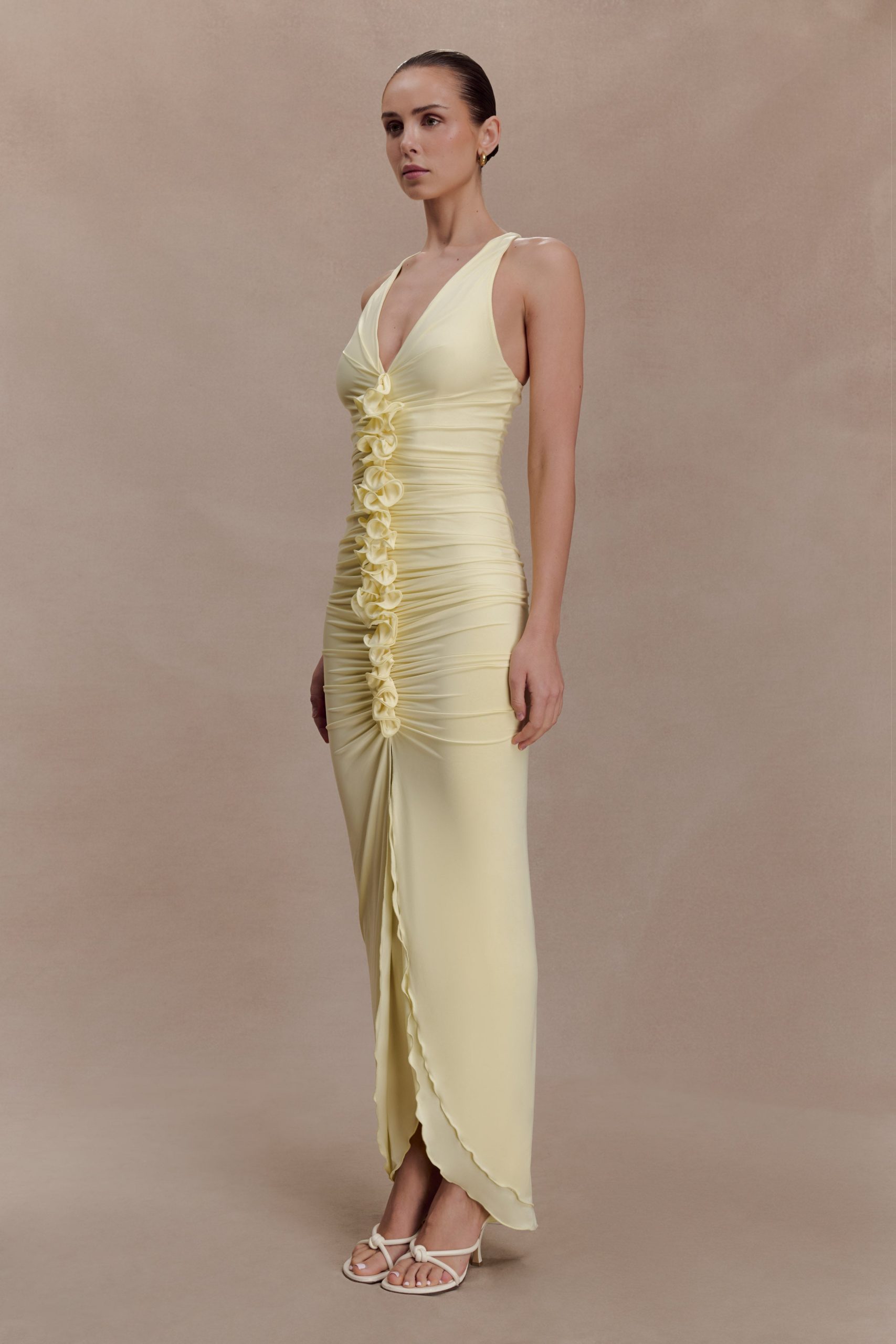 Alessandra Slinky Ruffle Maxi Dress - Lemon - Image 4