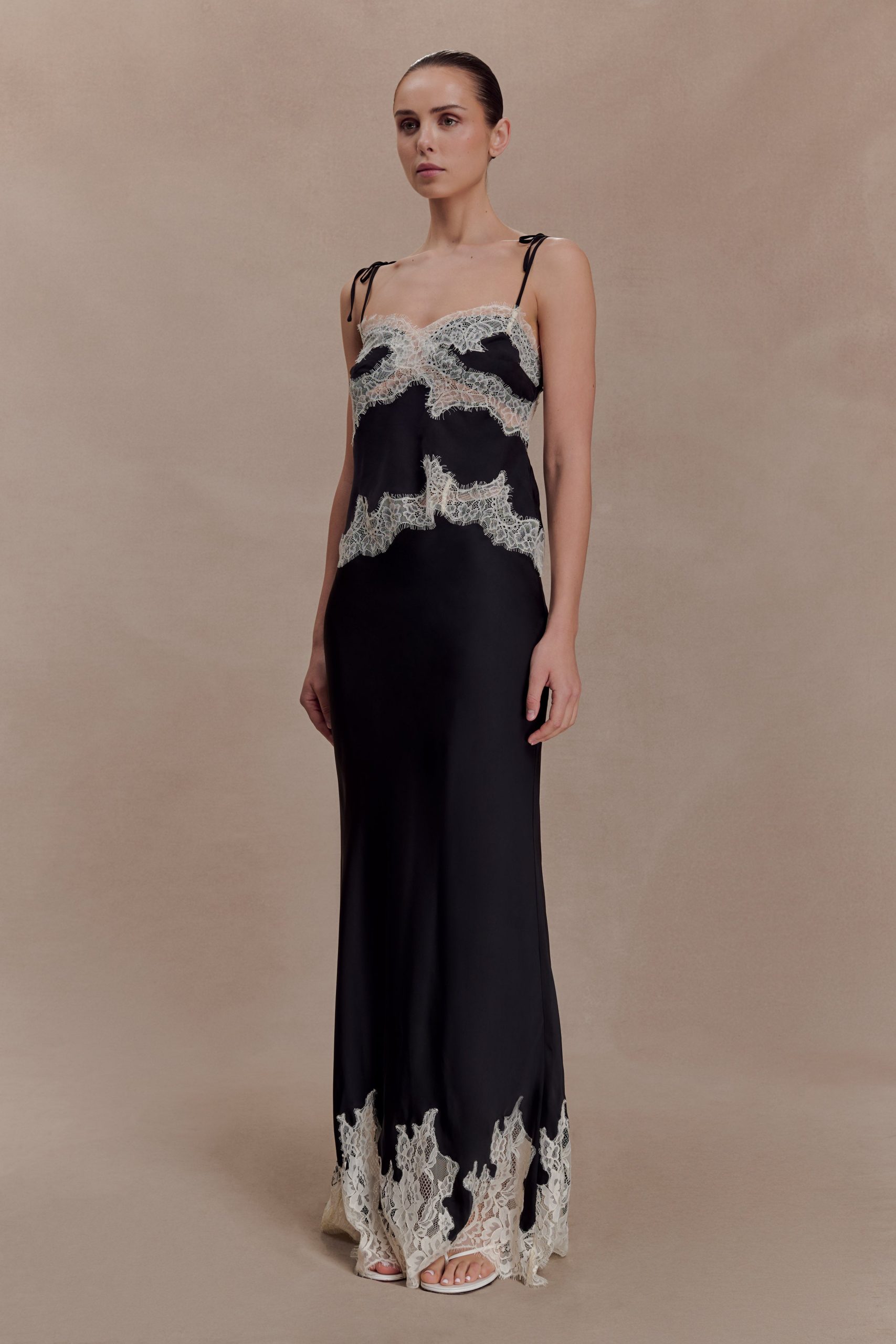 Nina Satin And Lace Maxi Skirt - Black/Ivory - Image 2