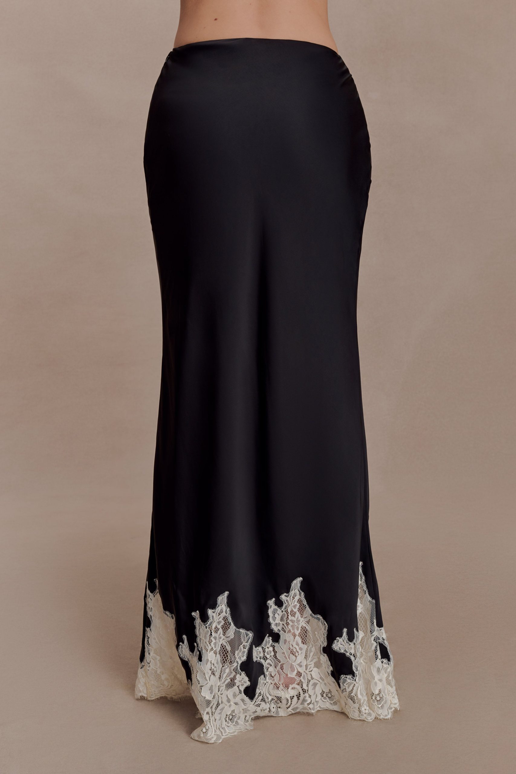 Nina Satin And Lace Maxi Skirt - Black/Ivory - Image 4