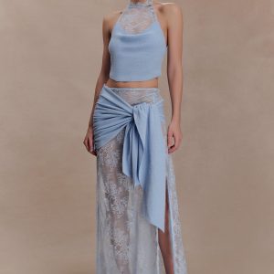 Lucy Lace And Knit Skirt - Cornflower Blue