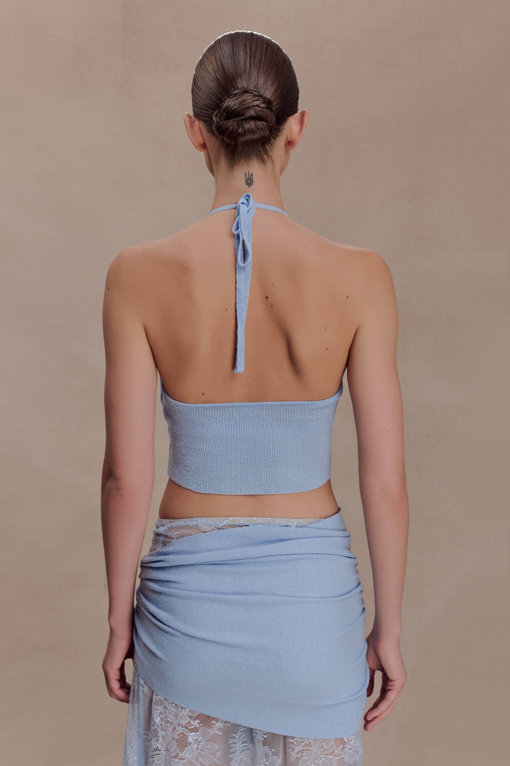 Lucy Lace And Knit Halter Top - Cornflower Blue - Image 2