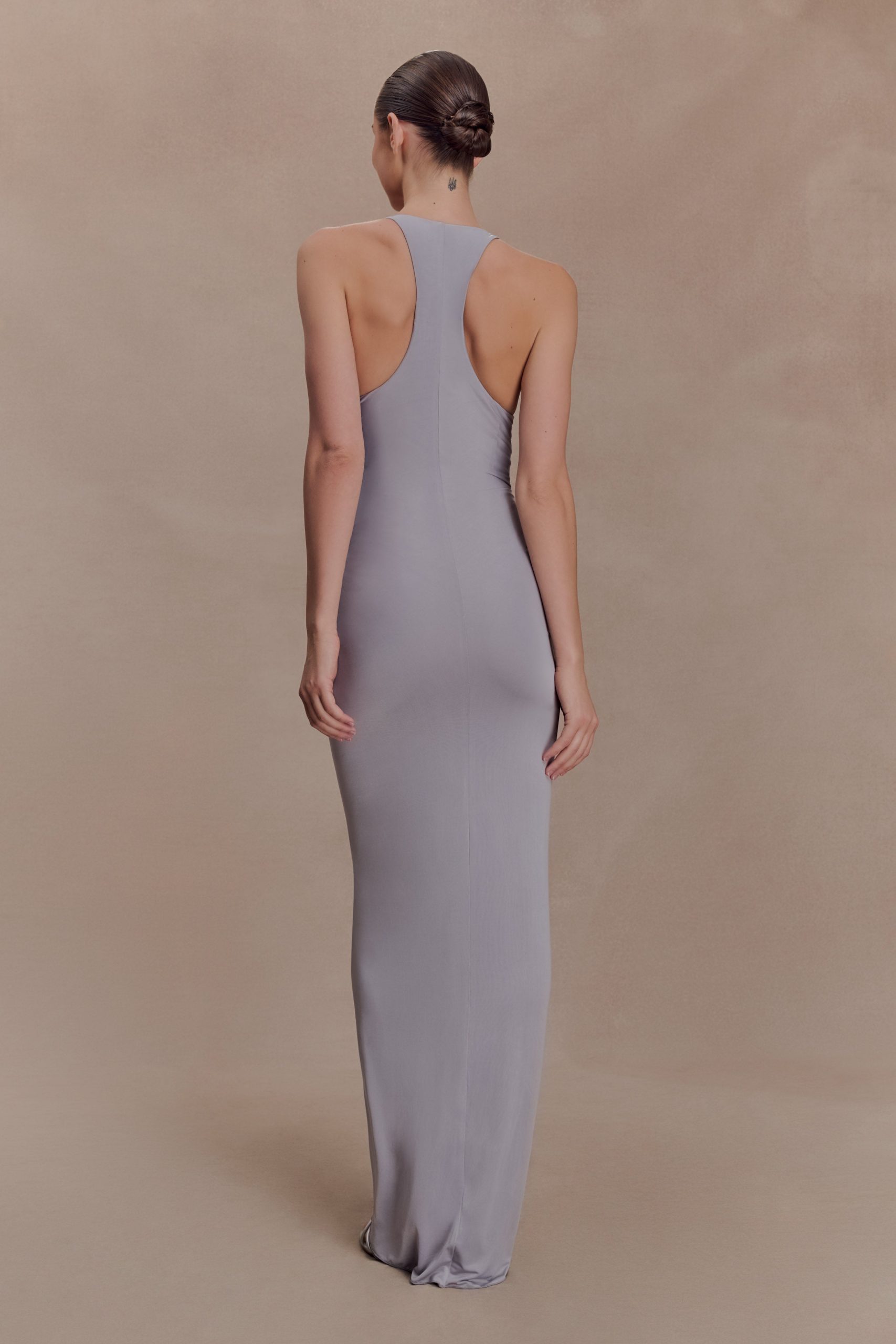Alessandra Slinky Ruffle Maxi Dress - Grey - Image 4