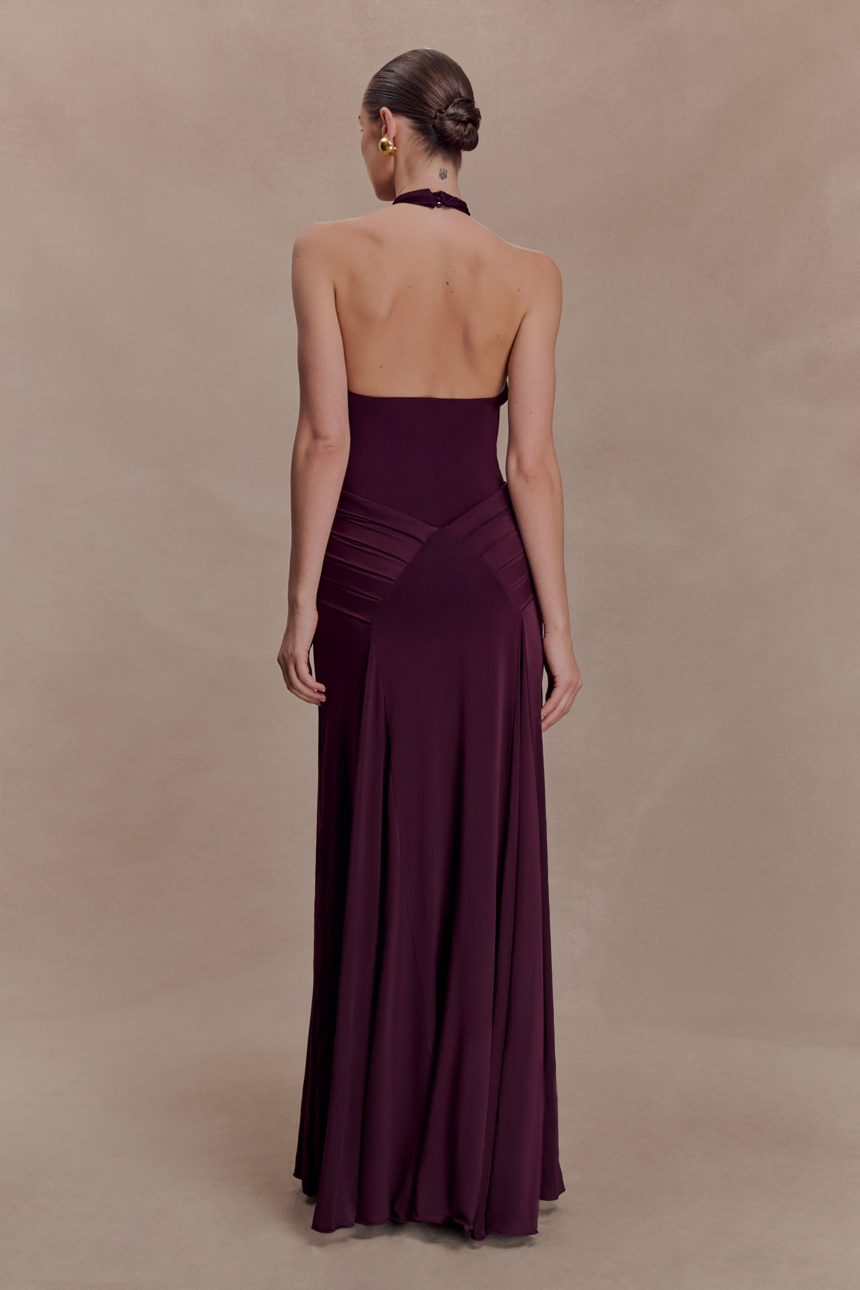 Indira Gathered Slinky Halter Maxi Dress - Mahogany - Image 2