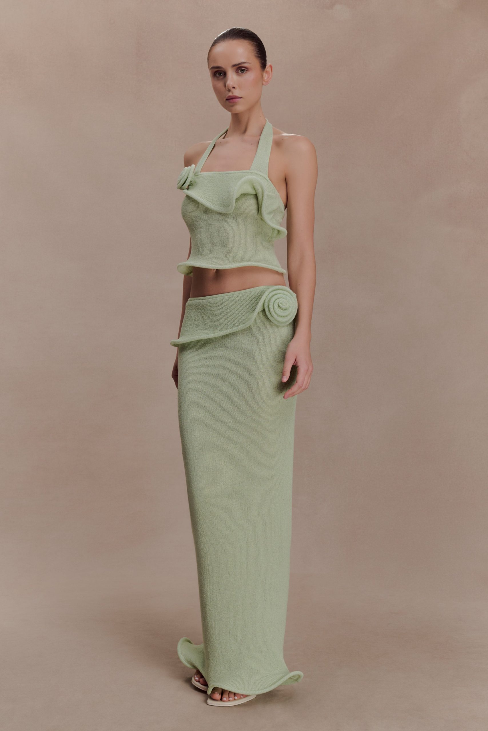 Samira Halter Knit Twist Top - Pastel Green - Image 4