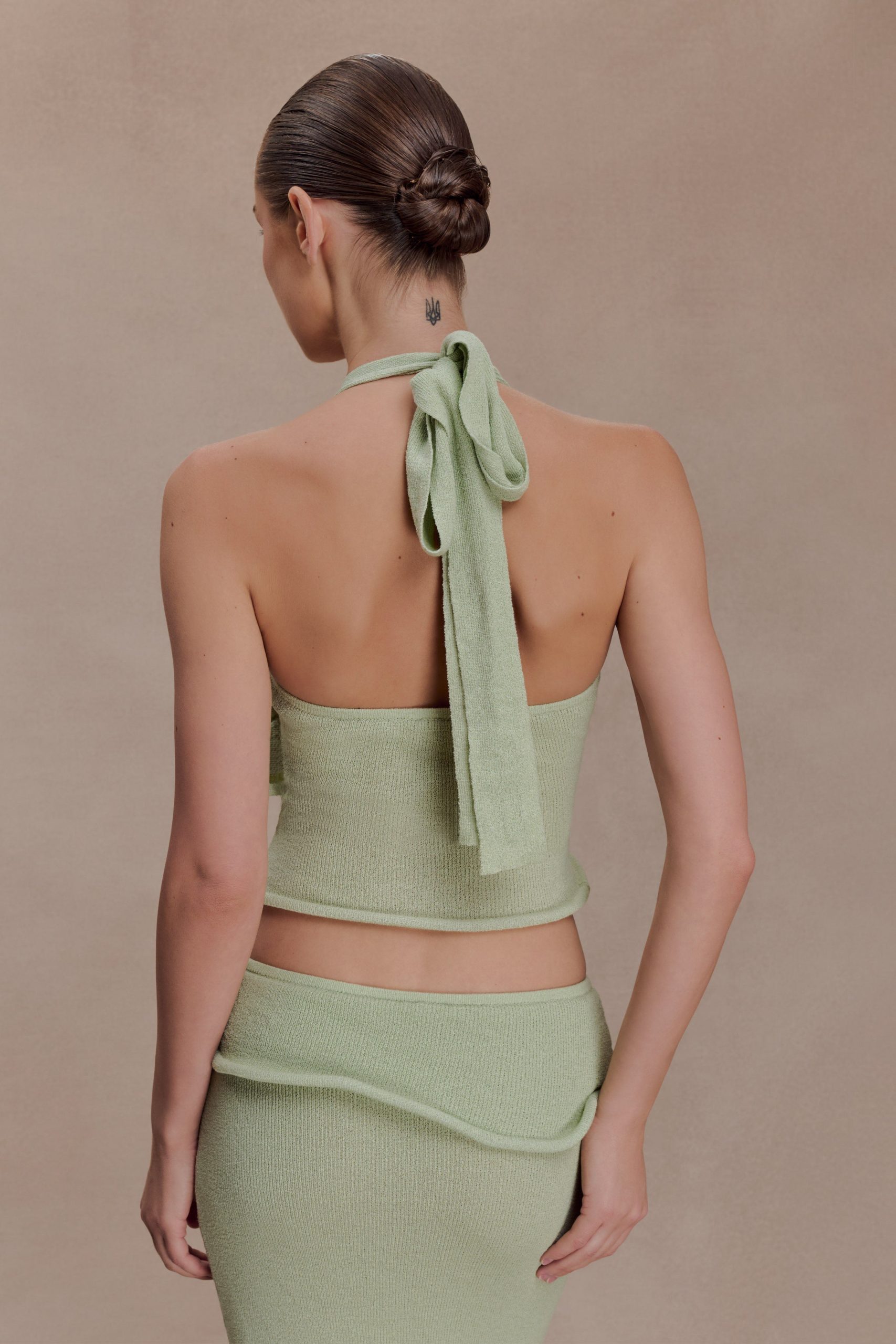 Samira Halter Knit Twist Top - Pastel Green - Image 2
