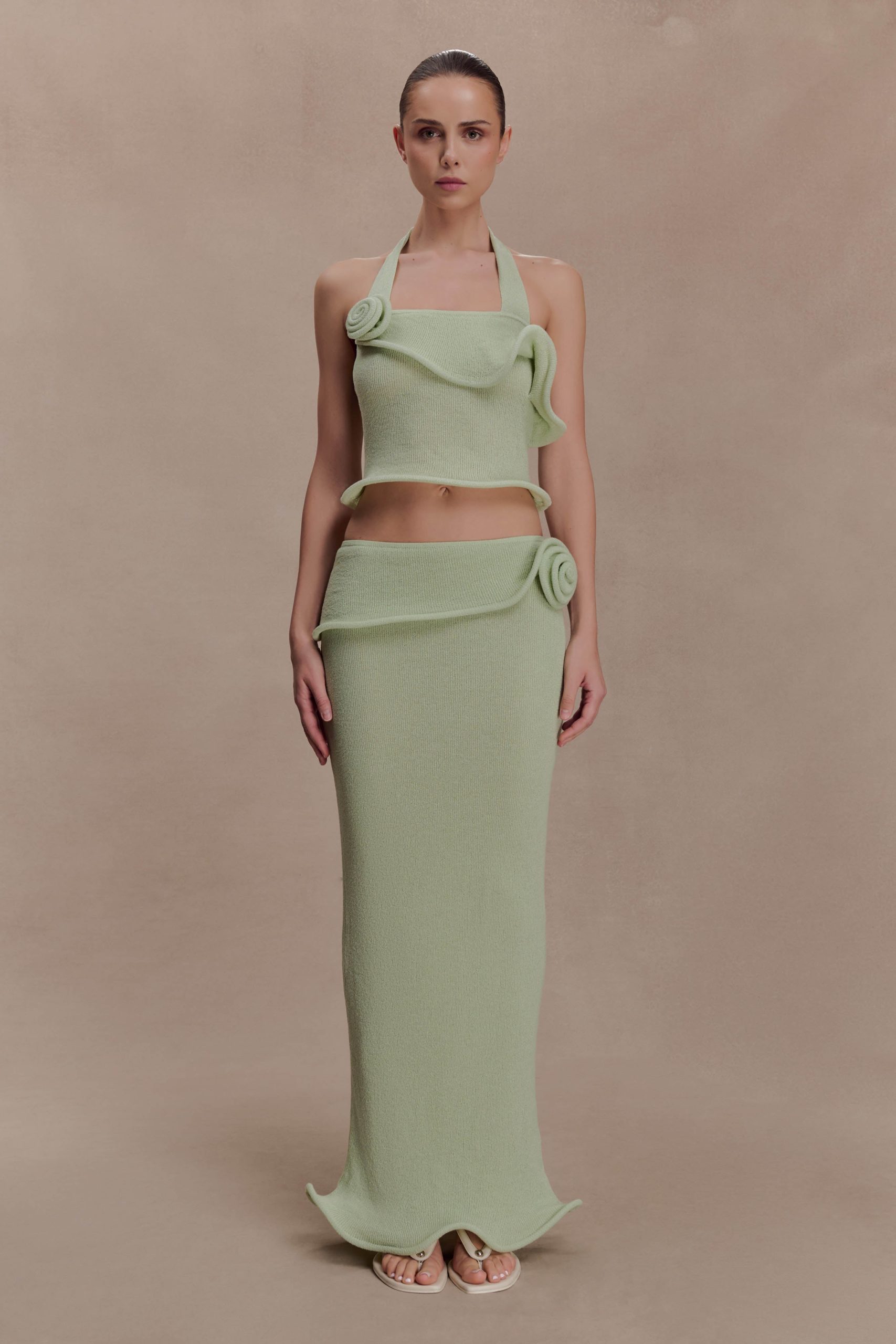Samira Halter Knit Twist Top - Pastel Green - Image 7