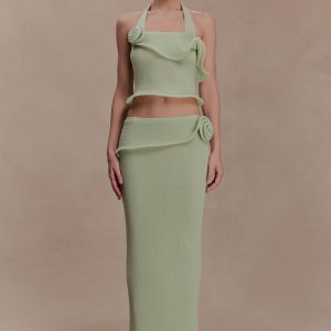 Samira Knit Wired Maxi Skirt - Pastel Green