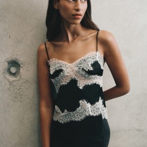 Nina Satin And Lace Camisole - Black/Ivory