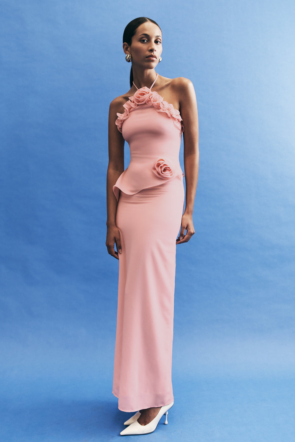 Melissa Chiffon Flower Maxi Dress - Baby Pink - Image 2