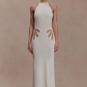 Brock Knit Halter Maxi Dress - White